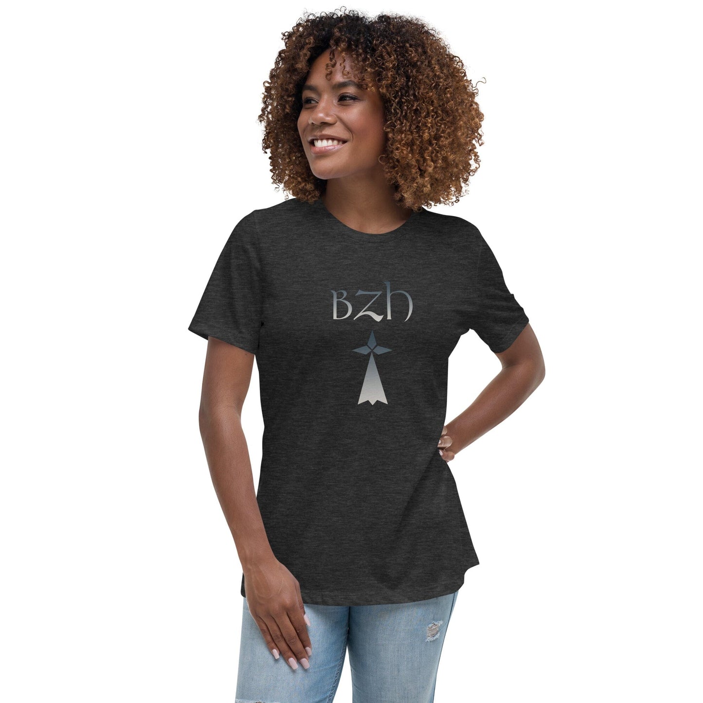 T-shirt BZH Hermine pour femme Bevet Breizh Gris Foncé Chiné S
