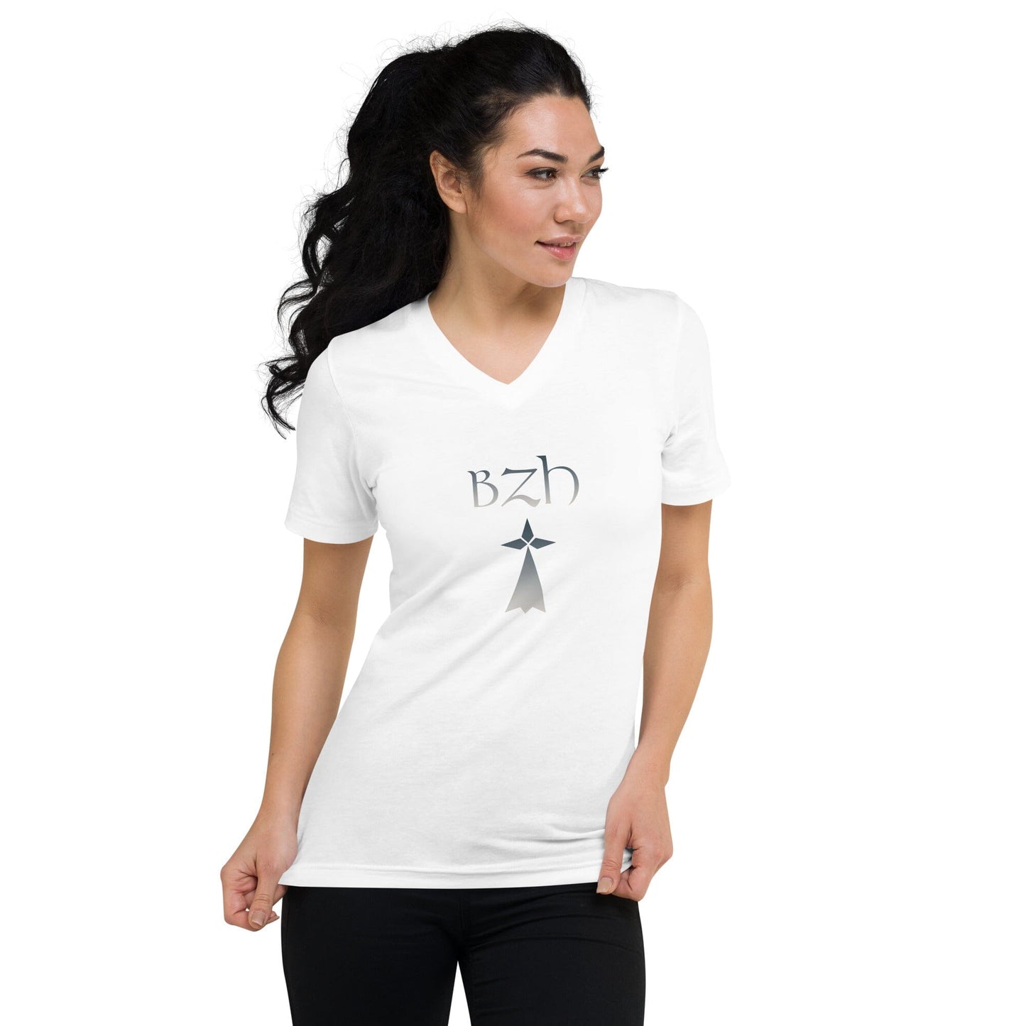 T-shirt femme BZH et hermine avec col en V Bevet Breizh Blanc S