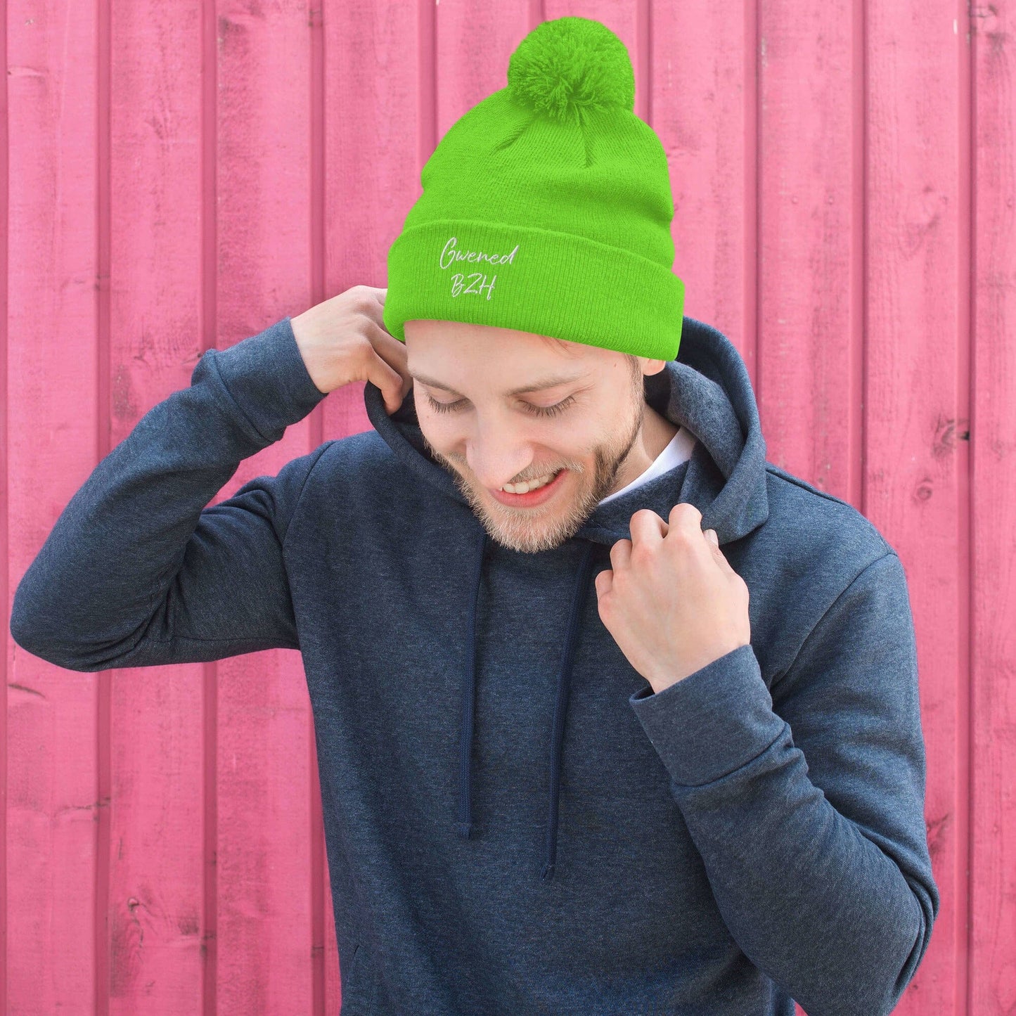 Bonnet à Pompon Gwened BZH Bevet Breizh Vert Fluo