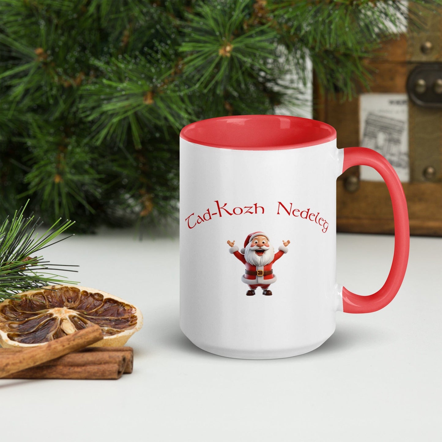 Tasse bretonne Tad-Kozh Nedeleg avec illustration du Père Noël – idée cadeau de Noël Bretagne – Bevet Breizh – Mug à offrir.