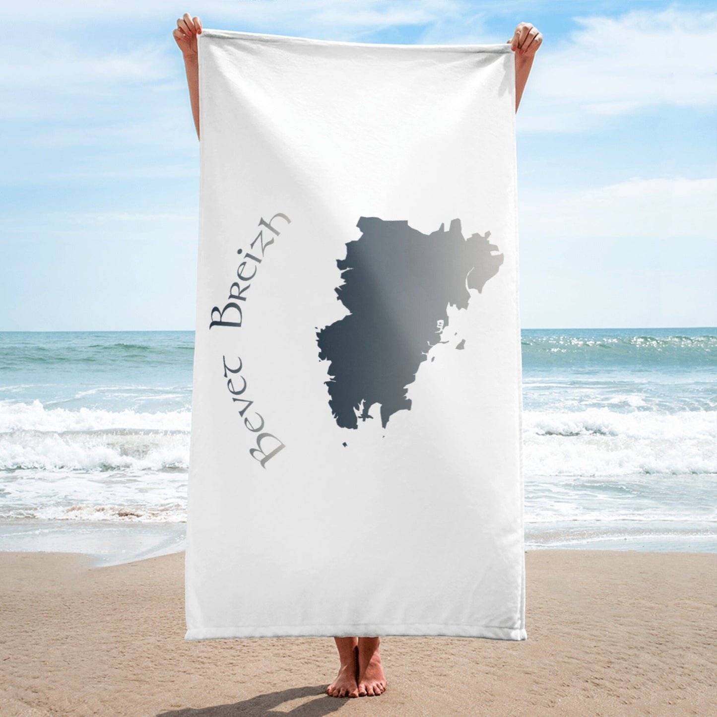 Serviette de bain blanche Bevet Breizh gris dégradé 76cm x 152cm Bevet Breizh