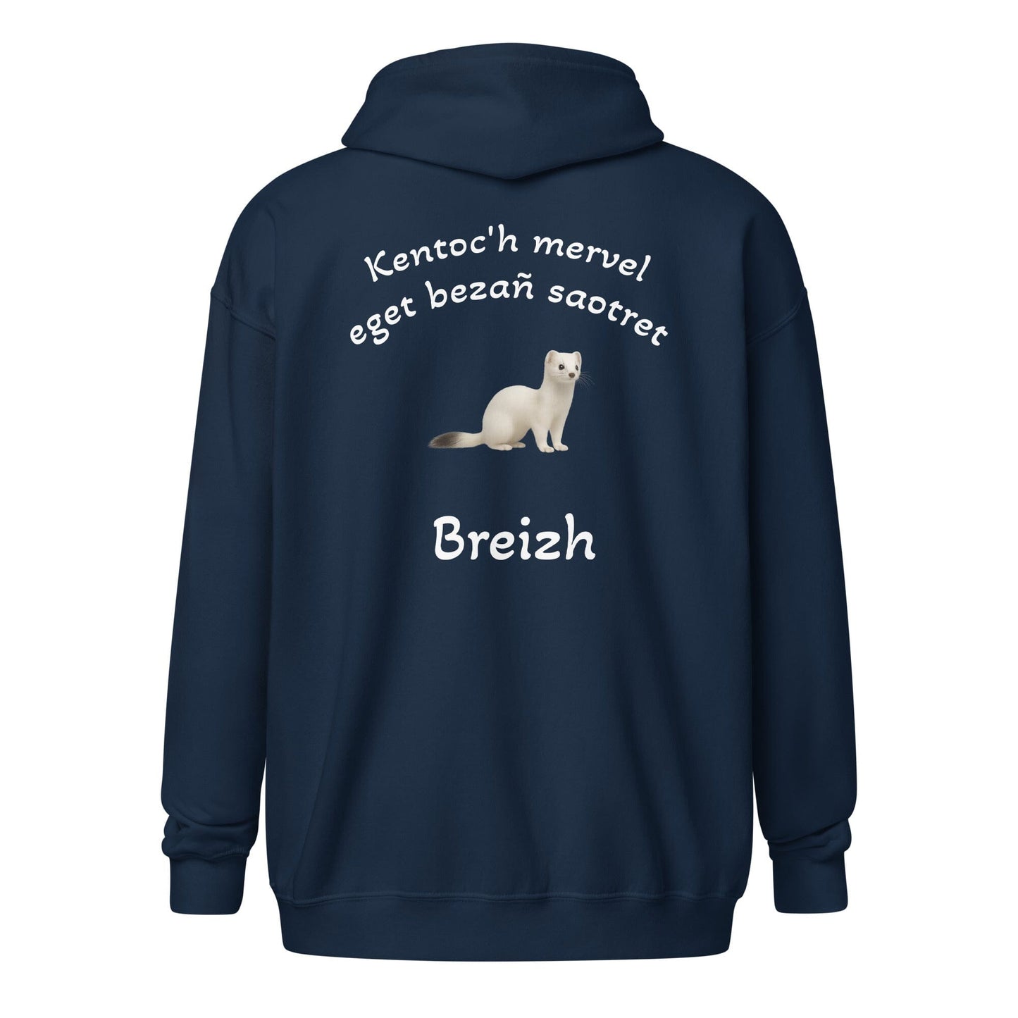 Sweat à capuche à fermeture éclair kentoc'h mervel eget bezañ saotret sweat-shirt Bevet Breizh Bleu Marine S