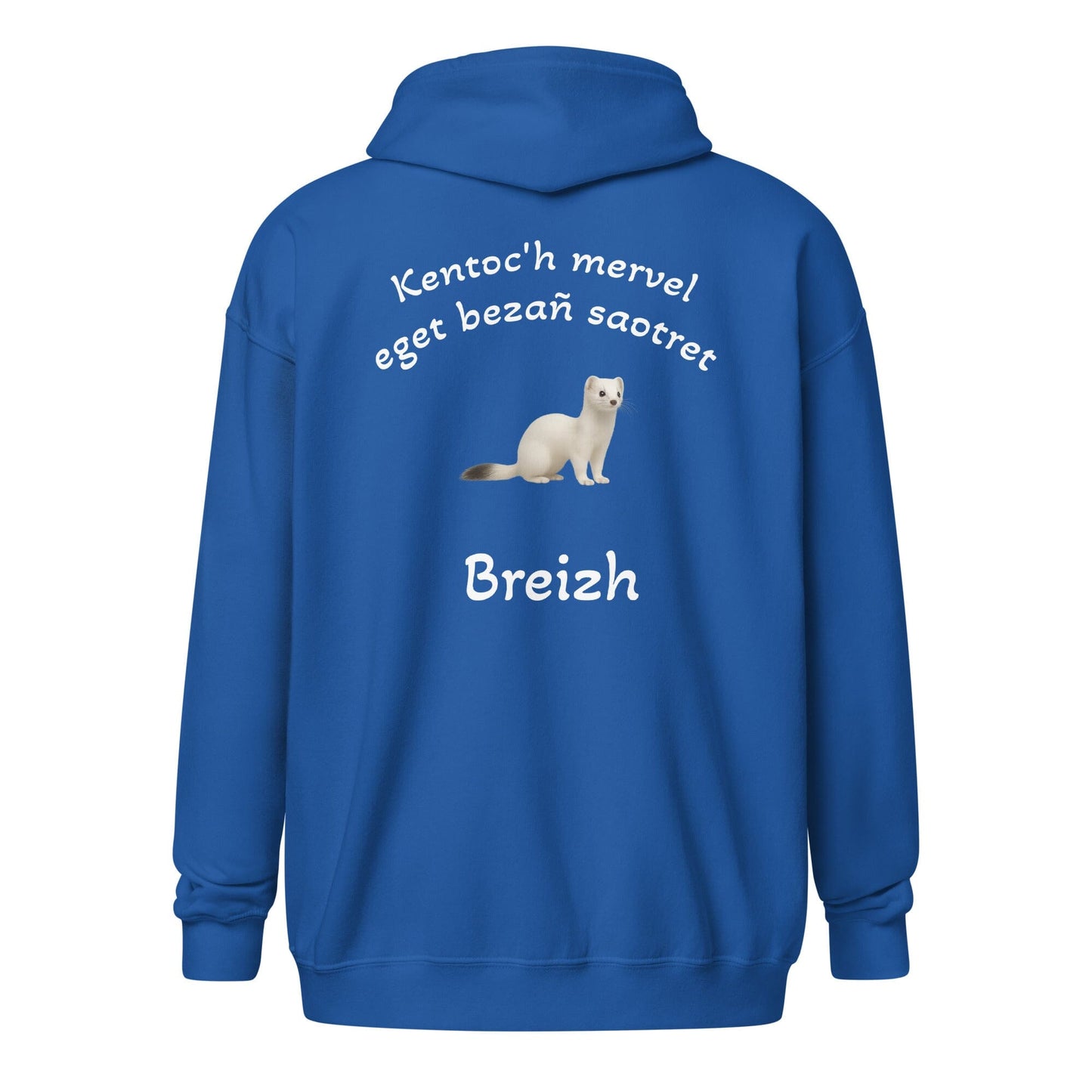 Sweat à capuche à fermeture éclair kentoc'h mervel eget bezañ saotret sweat-shirt Bevet Breizh Bleu Roi S