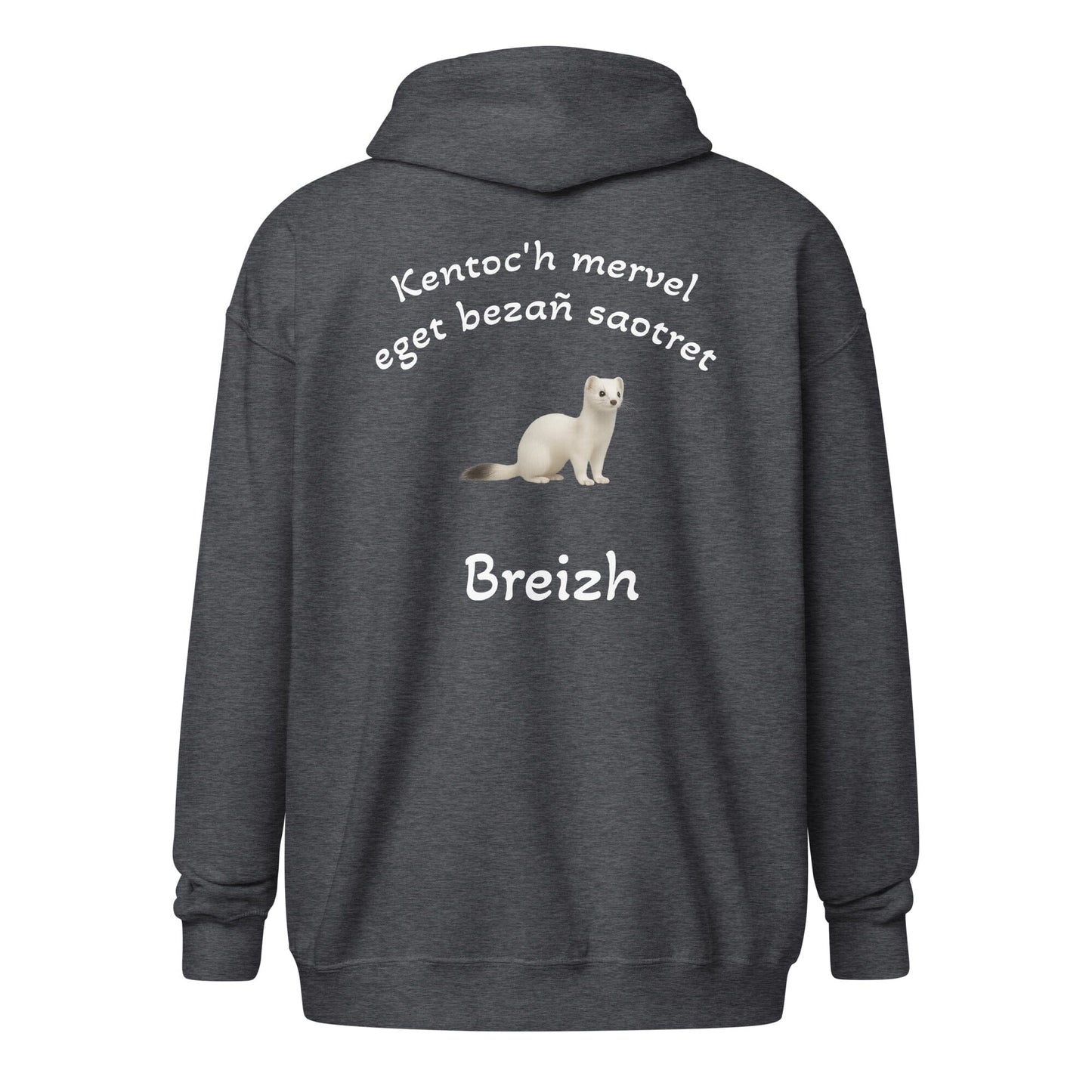 Sweat à capuche à fermeture éclair kentoc'h mervel eget bezañ saotret sweat-shirt Bevet Breizh Gris Foncé Chiné S