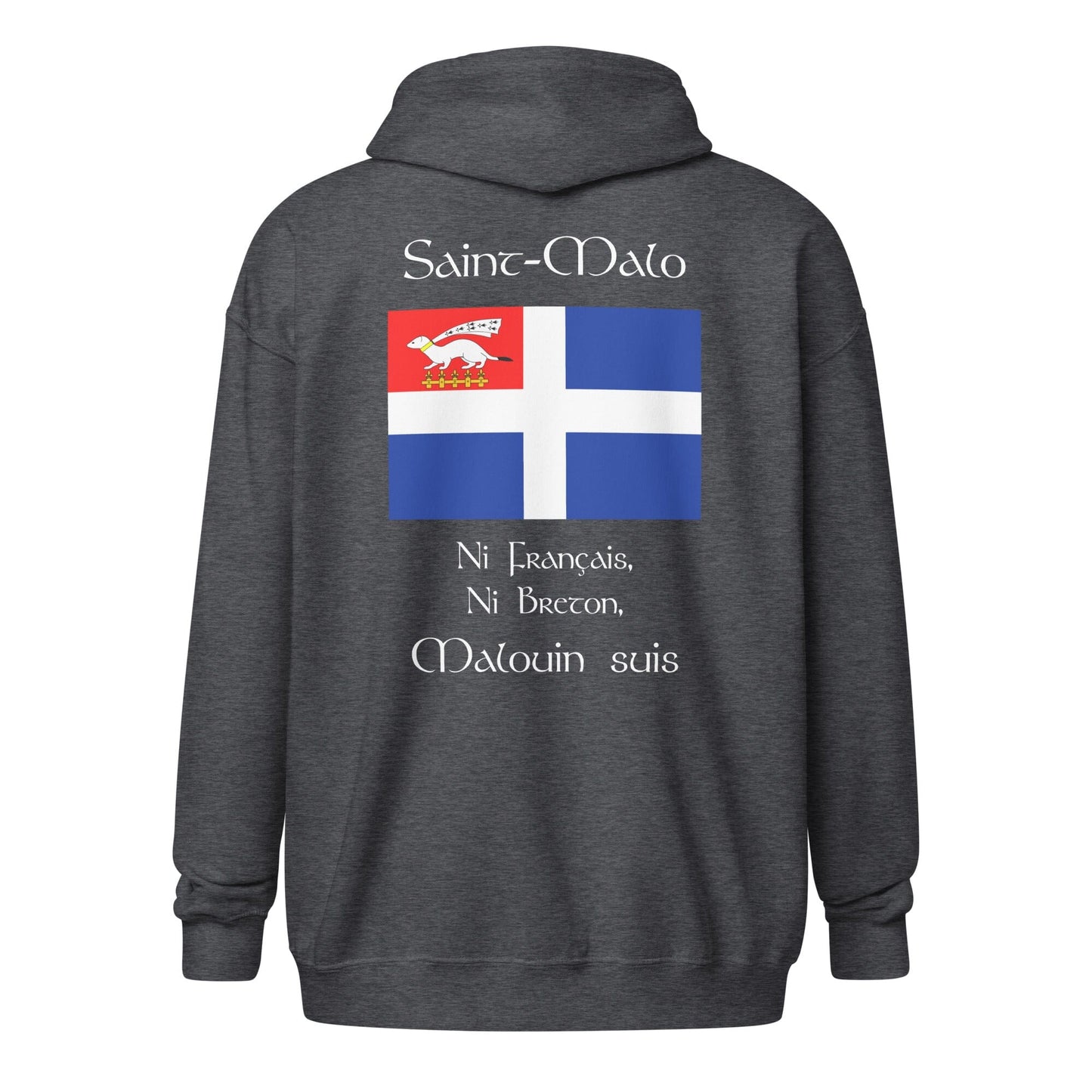 Sweat à capuche à fermeture éclair Ni Français Ni Breton Malouin suis sweat-shirt Bevet Breizh Gris Foncé Chiné S