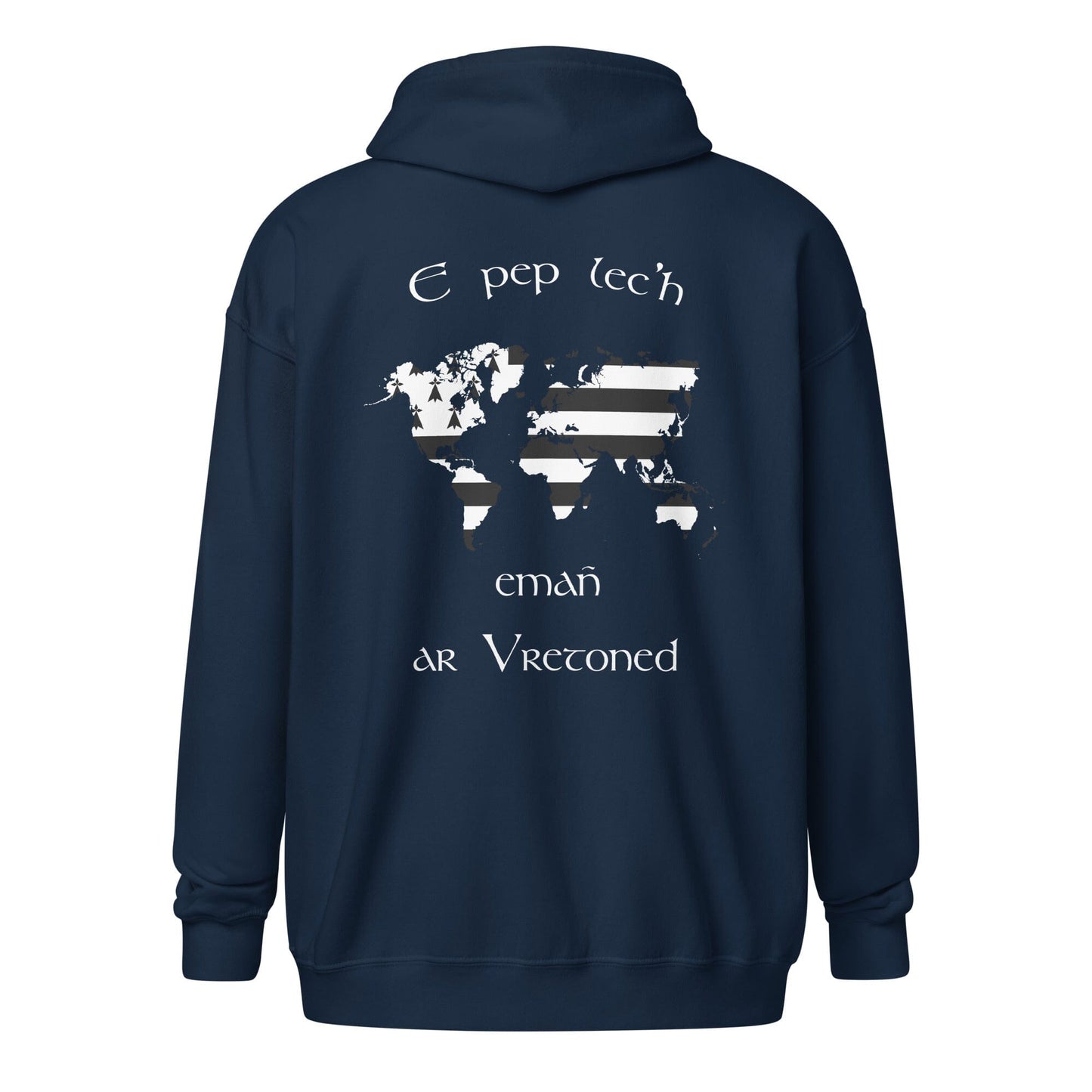 Sweat à capuche e pep lec'h emañ ar Vretoned avec fermeture éclair sweat-shirt Bevet Breizh Bleu Marine S