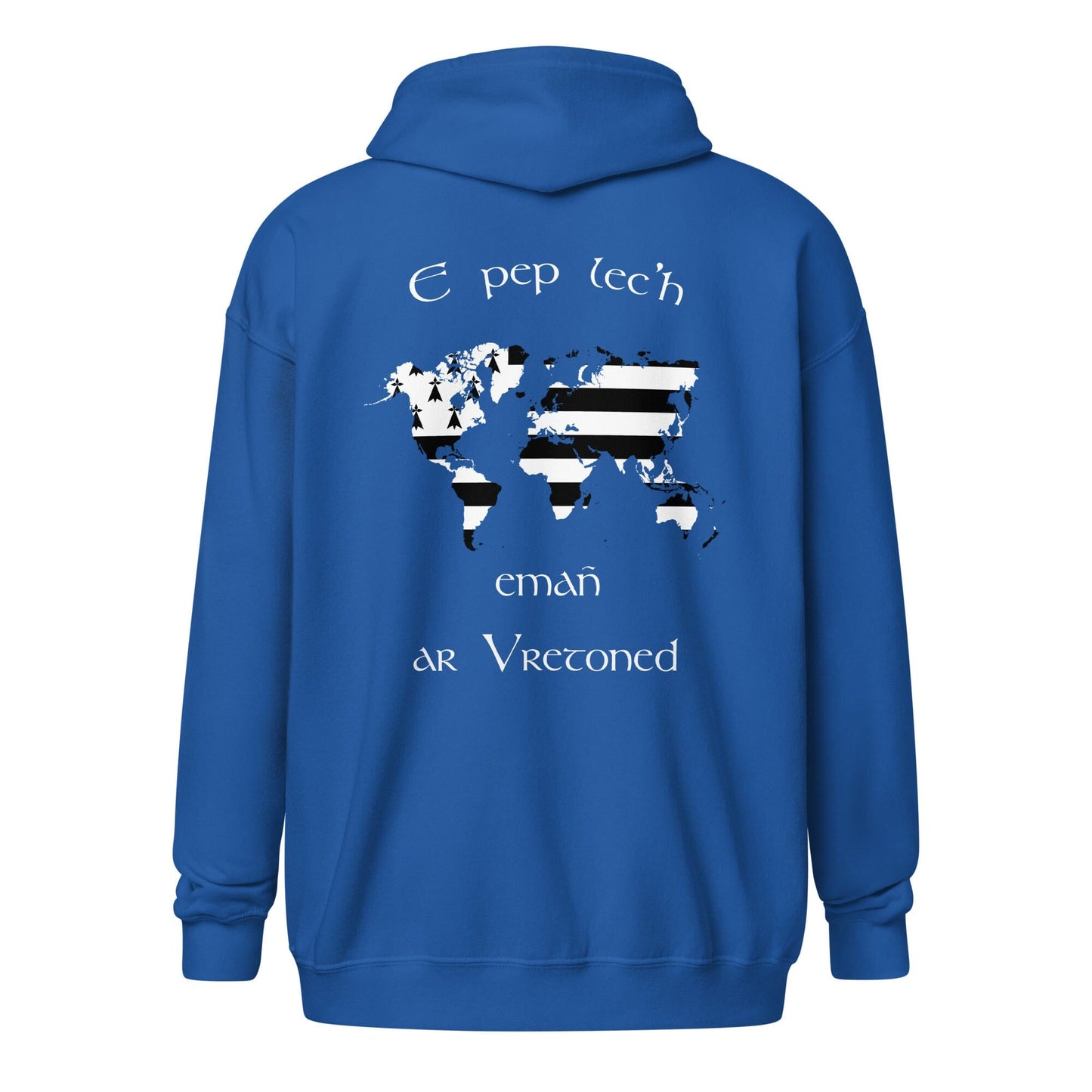 Sweat à capuche e pep lec'h emañ ar Vretoned avec fermeture éclair sweat-shirt Bevet Breizh Bleu Roi S