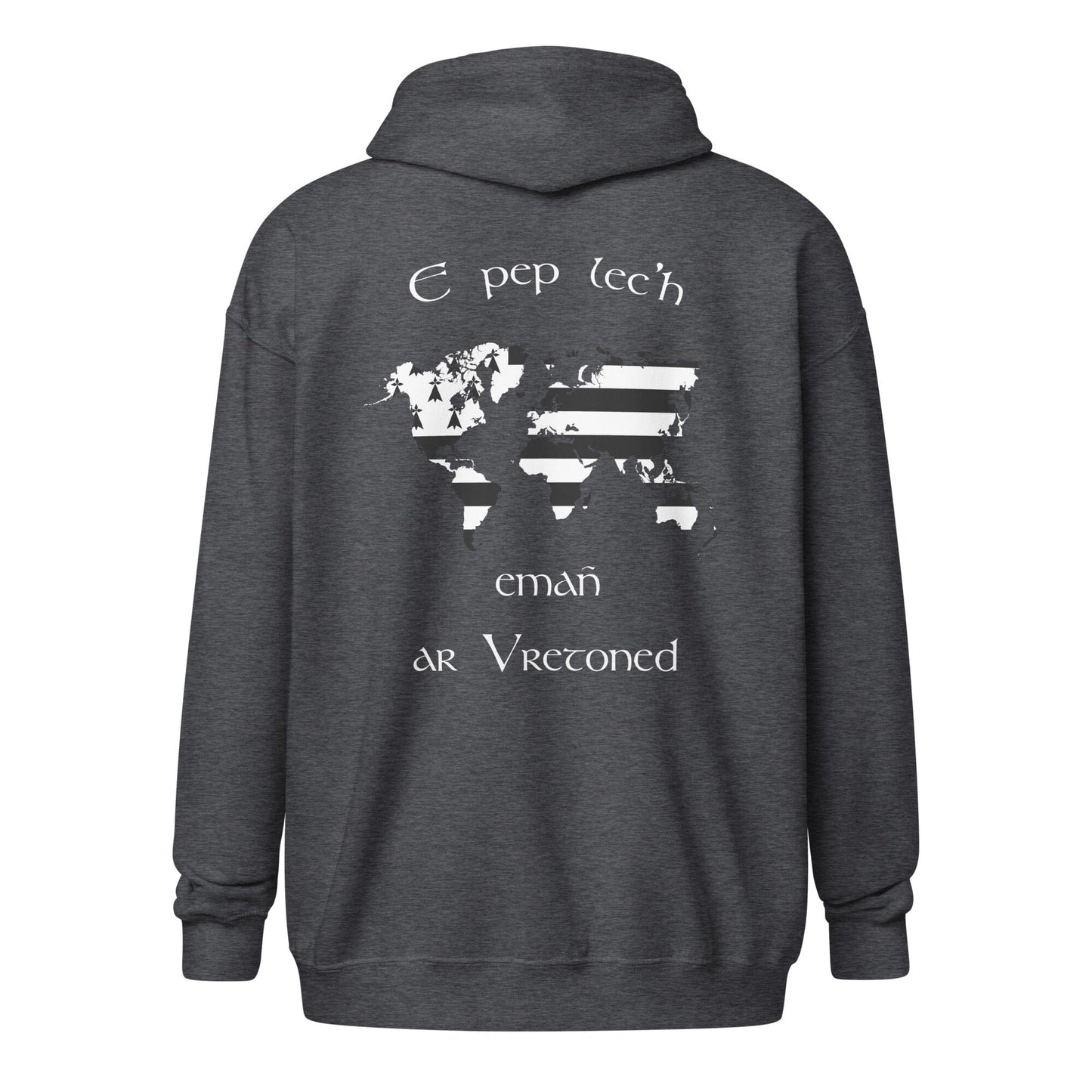 Sweat à capuche e pep lec'h emañ ar Vretoned avec fermeture éclair sweat-shirt Bevet Breizh Gris Foncé Chiné S