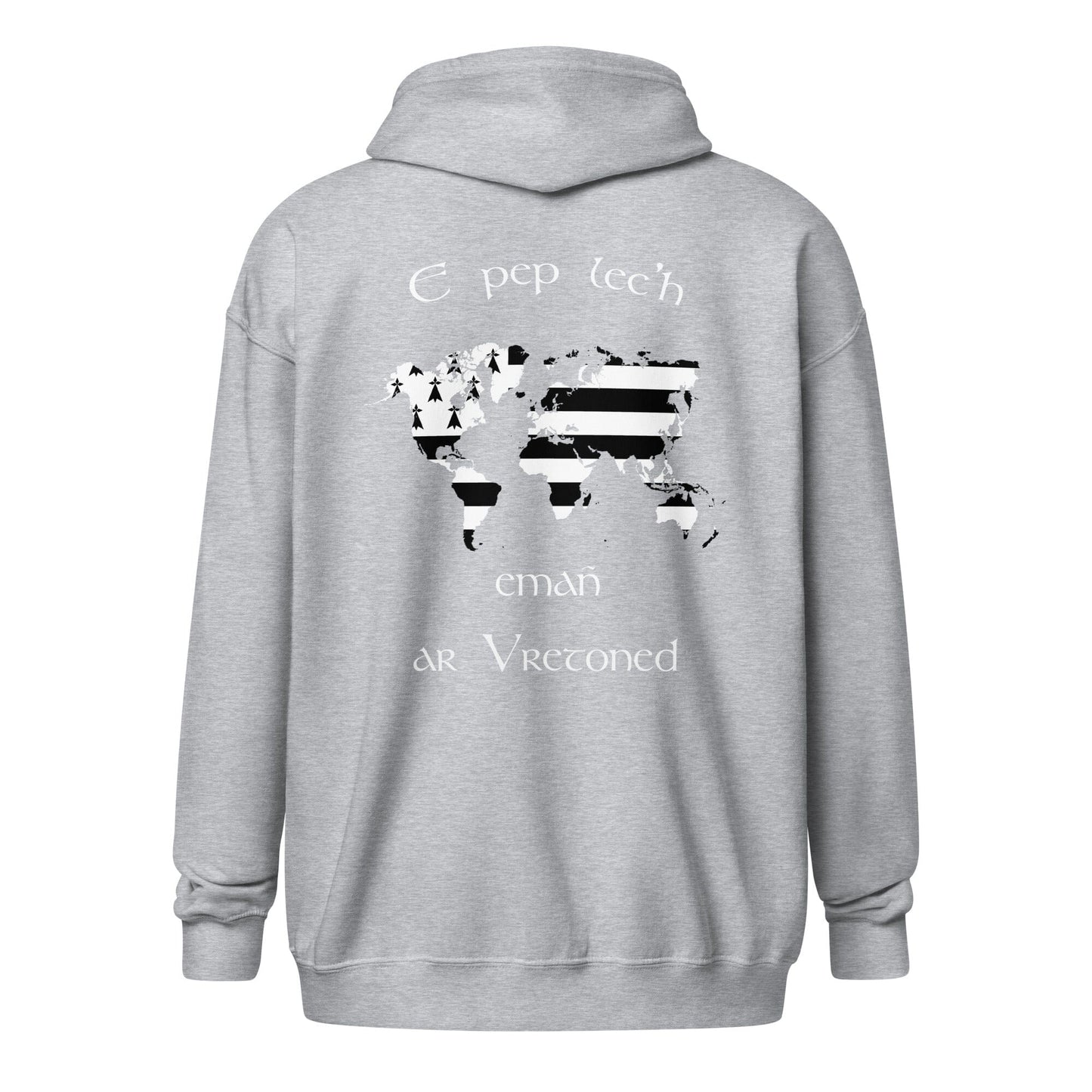 Sweat à capuche e pep lec'h emañ ar Vretoned avec fermeture éclair sweat-shirt Bevet Breizh Gris Sport S