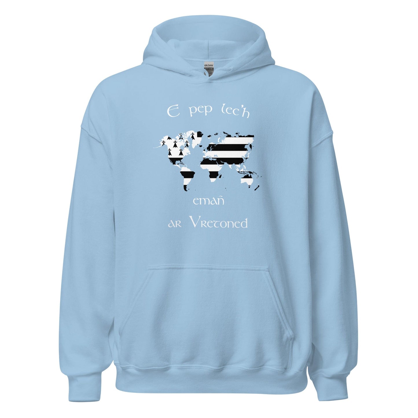 Sweat à capuche unisexe E pep lec'h emañ ar Vretoned sweatshirt Bevet Breizh Bleu Clair S