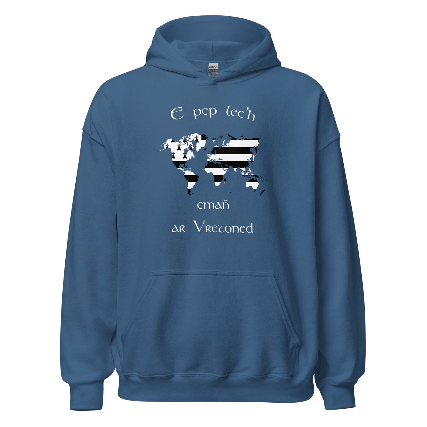 Sweat à capuche unisexe E pep lec'h emañ ar Vretoned sweatshirt Bevet Breizh Bleu Indigo S