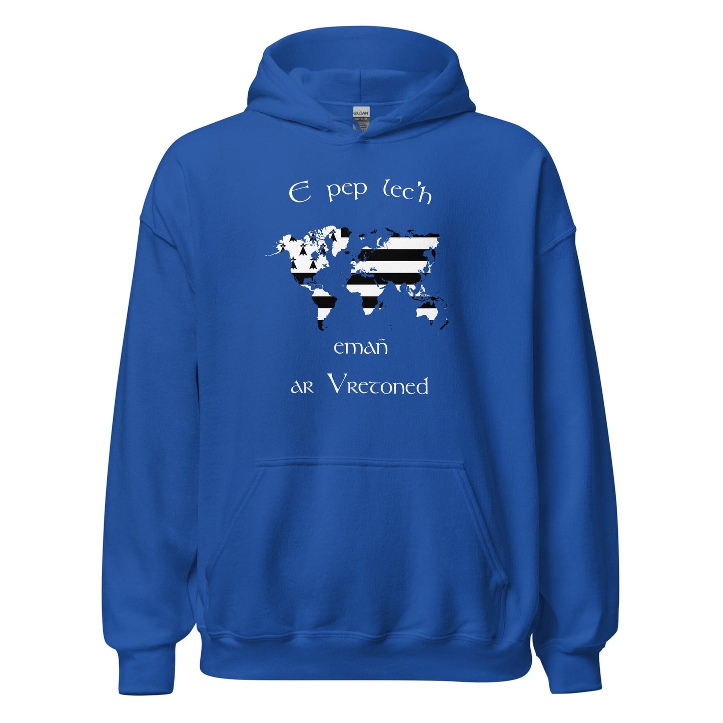 Sweat à capuche unisexe E pep lec'h emañ ar Vretoned sweatshirt Bevet Breizh Bleu Roi S