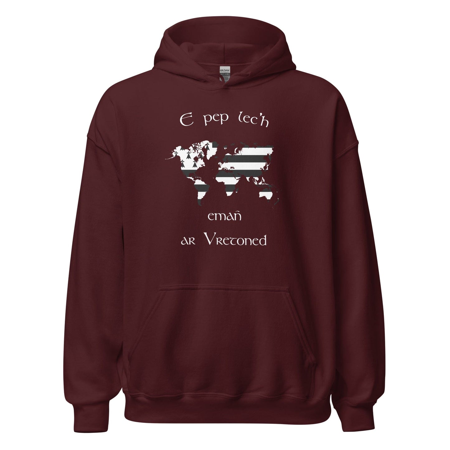 Sweat à capuche unisexe E pep lec'h emañ ar Vretoned sweatshirt Bevet Breizh Bordeaux S