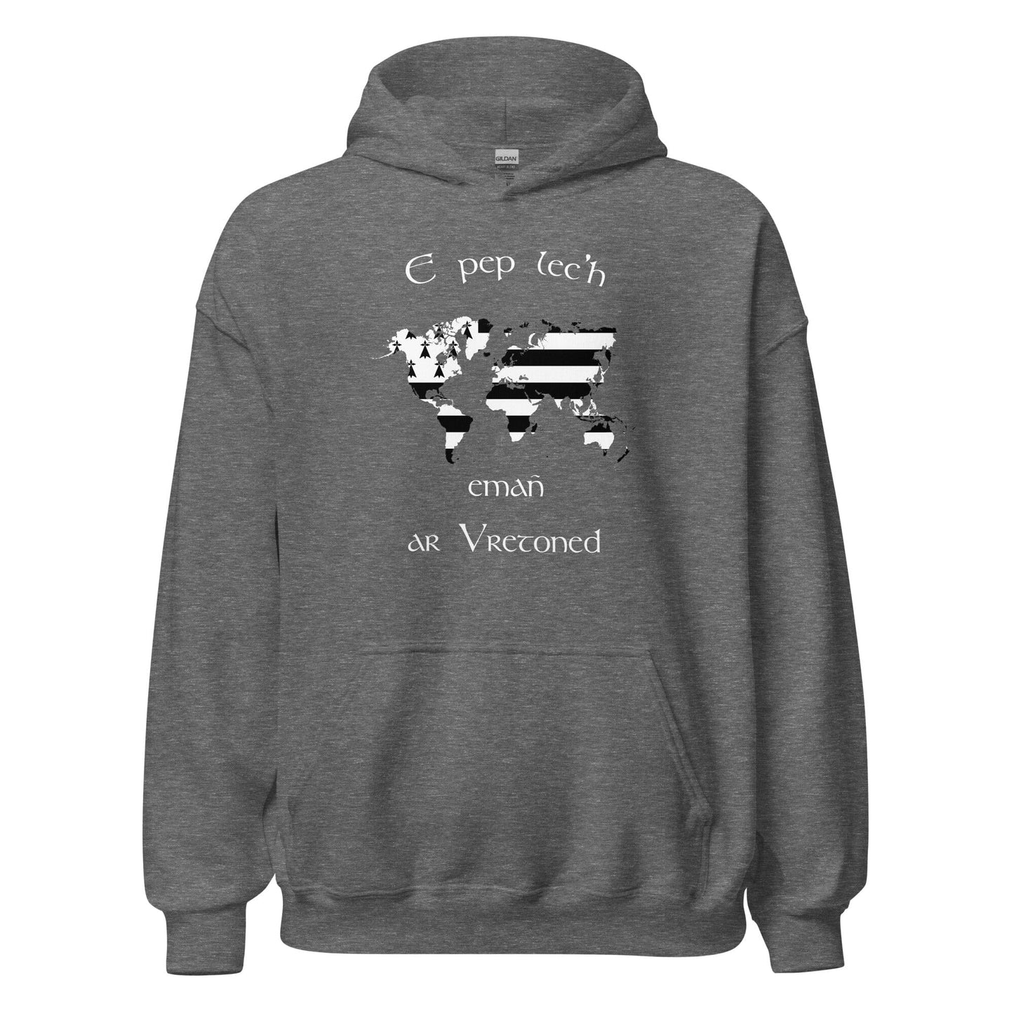 Sweat à capuche unisexe E pep lec'h emañ ar Vretoned sweatshirt Bevet Breizh Graphite Heather S