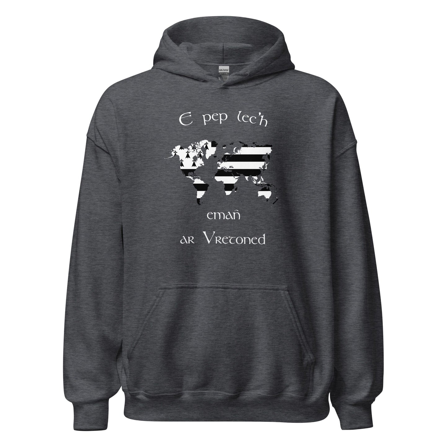 Sweat à capuche unisexe E pep lec'h emañ ar Vretoned sweatshirt Bevet Breizh Gris Foncé Chiné S