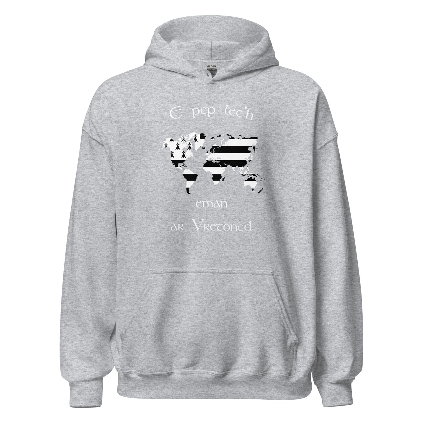 Sweat à capuche unisexe E pep lec'h emañ ar Vretoned sweatshirt Bevet Breizh Gris Sport S