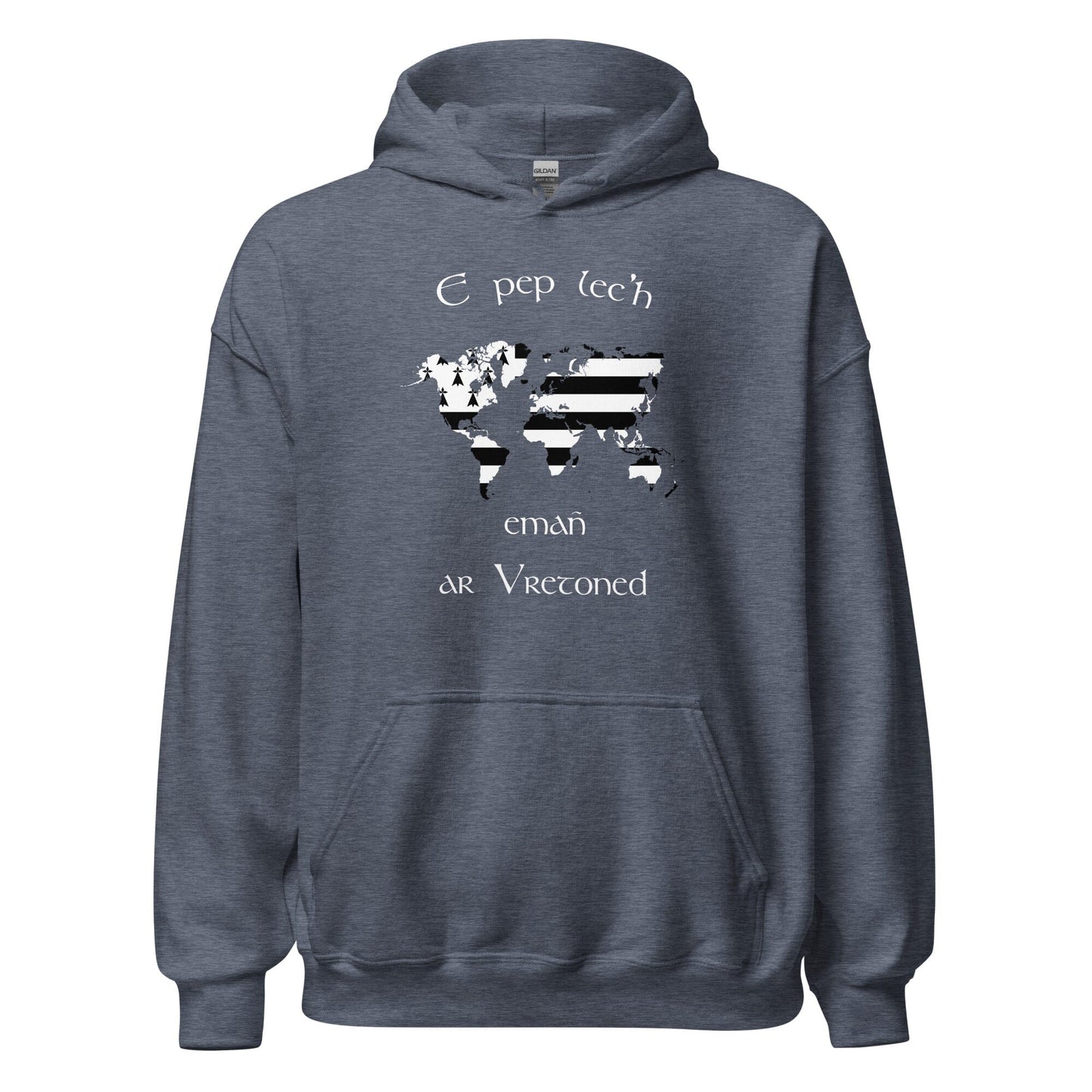 Sweat à capuche unisexe E pep lec'h emañ ar Vretoned sweatshirt Bevet Breizh Heather Sport Dark Navy S