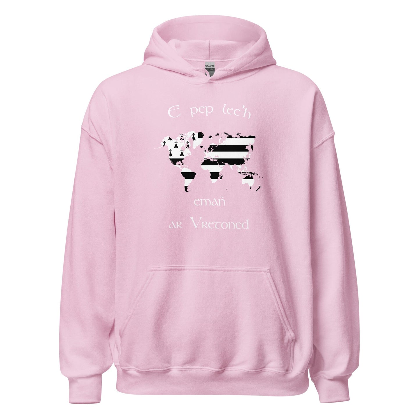 Sweat à capuche unisexe E pep lec'h emañ ar Vretoned sweatshirt Bevet Breizh Rose Clair S