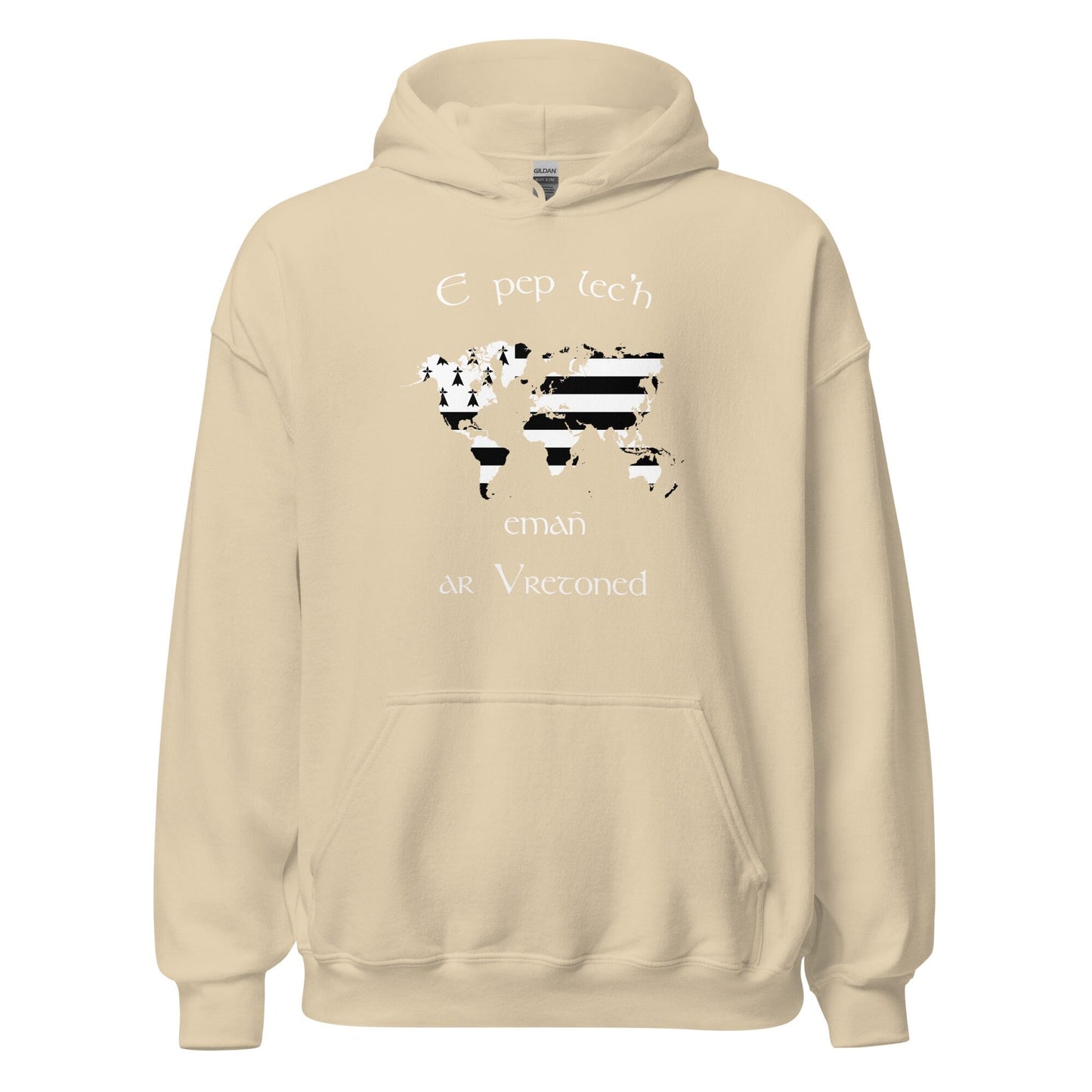Sweat à capuche unisexe E pep lec'h emañ ar Vretoned sweatshirt Bevet Breizh Sable S