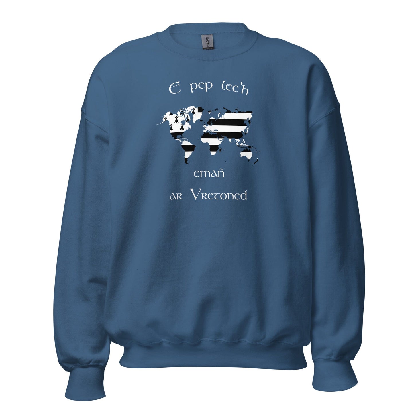 Sweat Unisexe à Col Rond E pep lec'h emañ ar Vretoned sweatshirt Bevet Breizh Bleu Indigo S