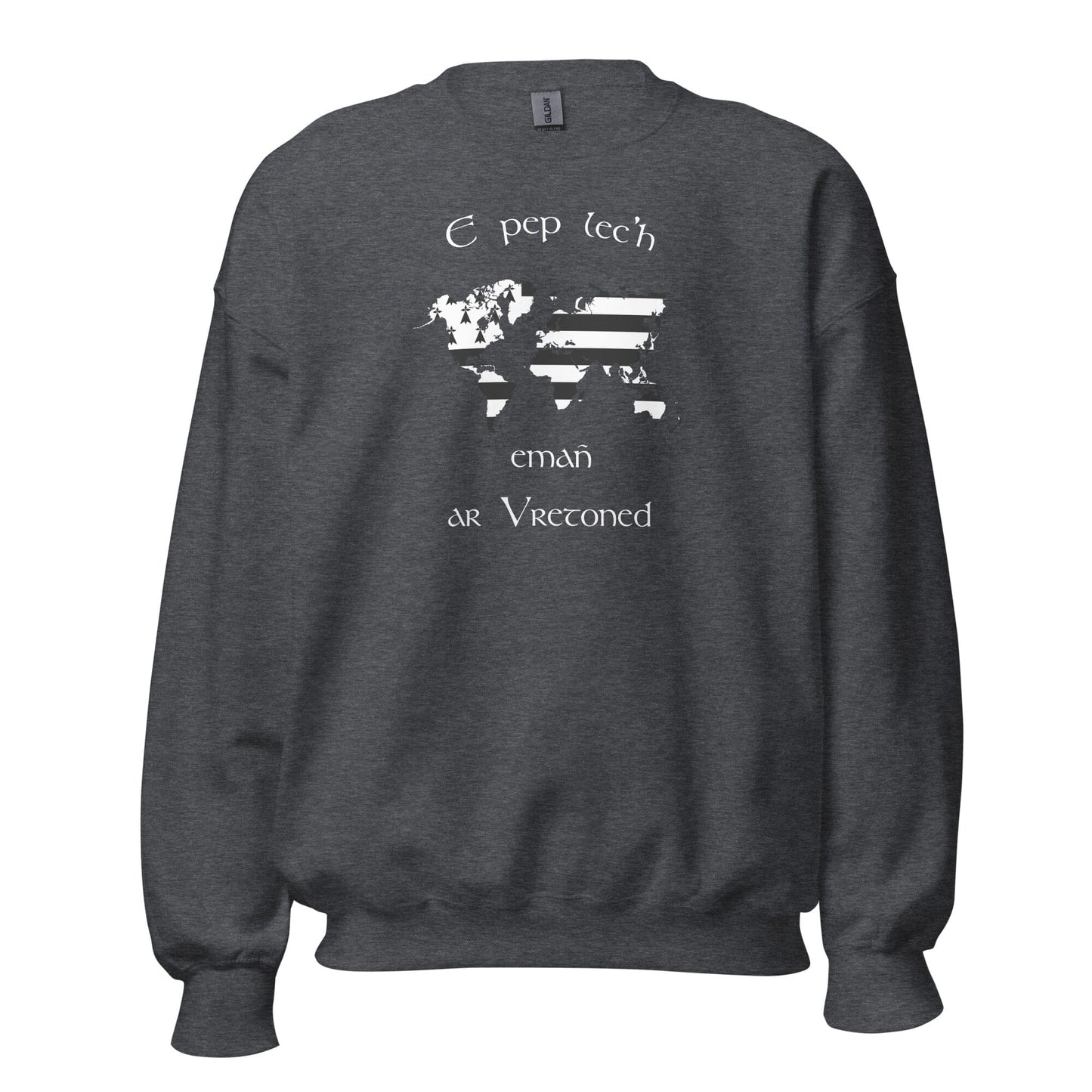 Sweat Unisexe à Col Rond E pep lec'h emañ ar Vretoned sweatshirt Bevet Breizh Gris Foncé Chiné S