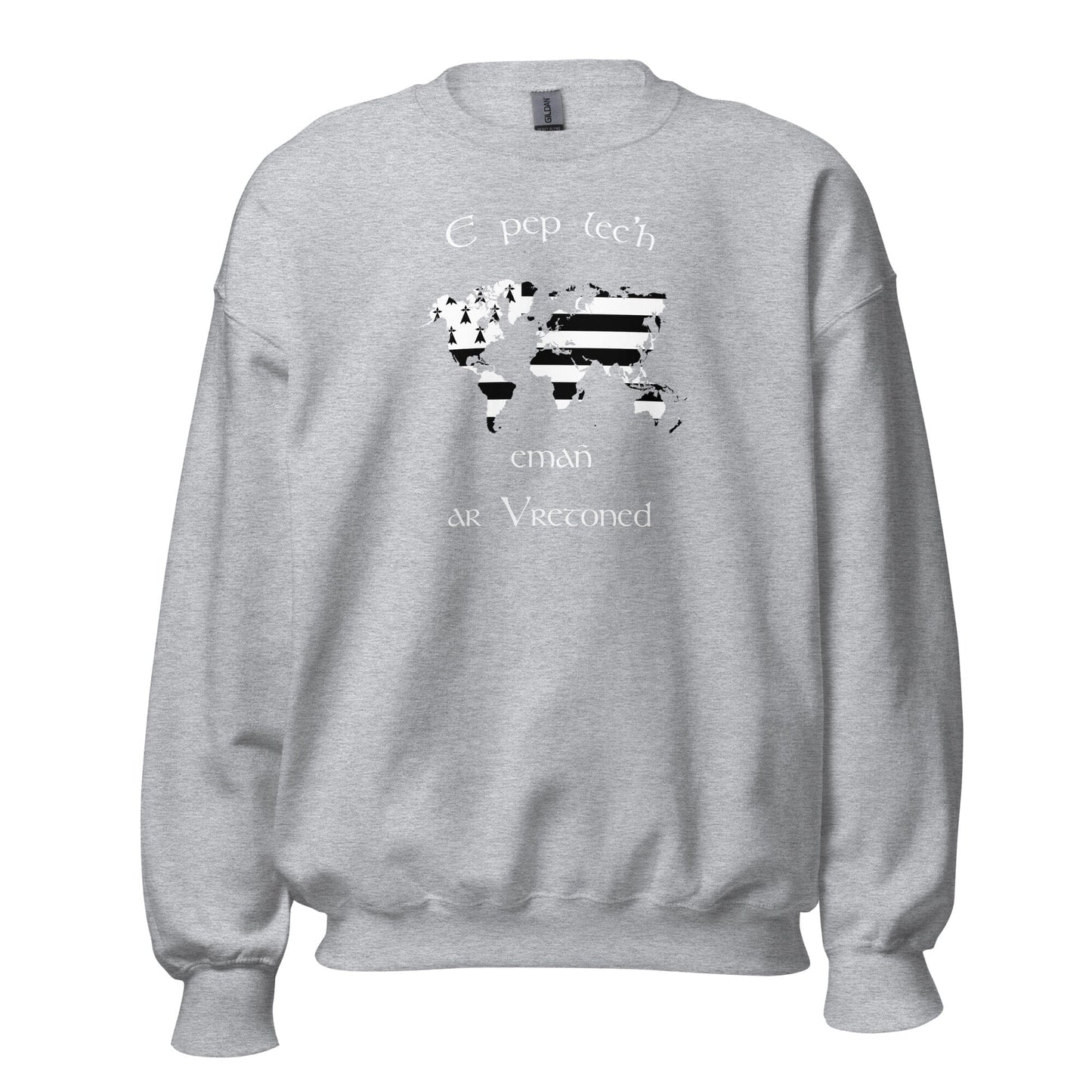 Sweat Unisexe à Col Rond E pep lec'h emañ ar Vretoned sweatshirt Bevet Breizh Gris Sport 4XL
