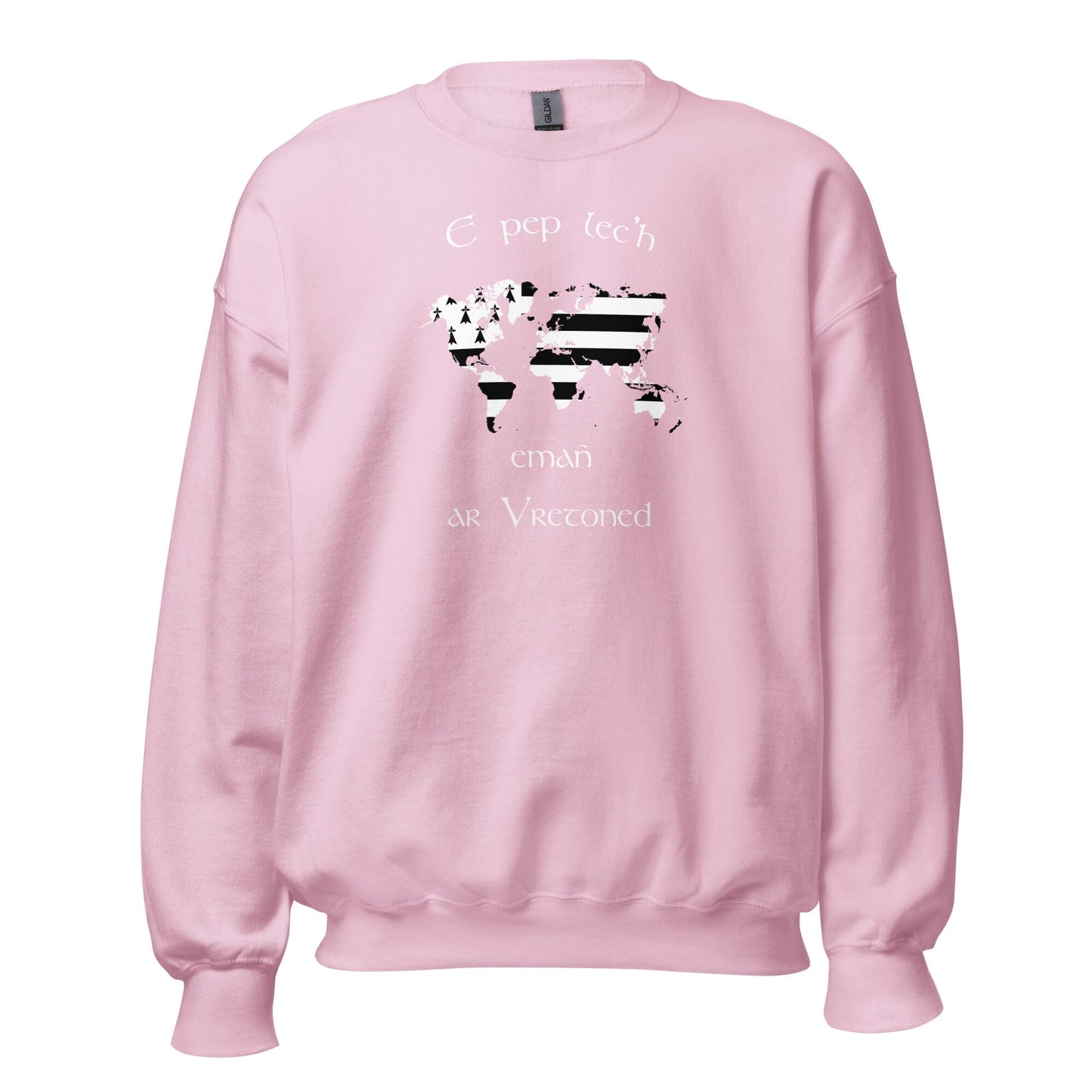Sweat Unisexe à Col Rond E pep lec'h emañ ar Vretoned sweatshirt Bevet Breizh Rose Clair S