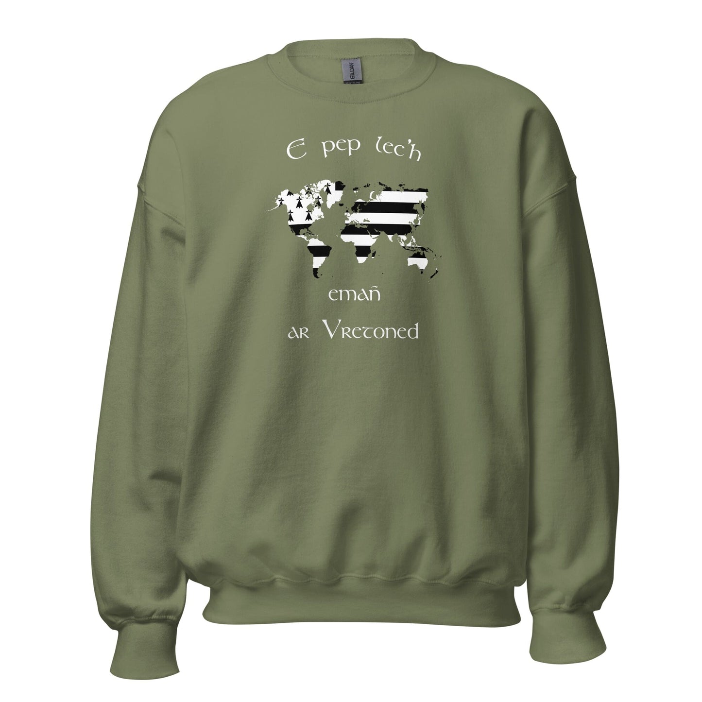 Sweat Unisexe à Col Rond E pep lec'h emañ ar Vretoned sweatshirt Bevet Breizh Vert Militaire S