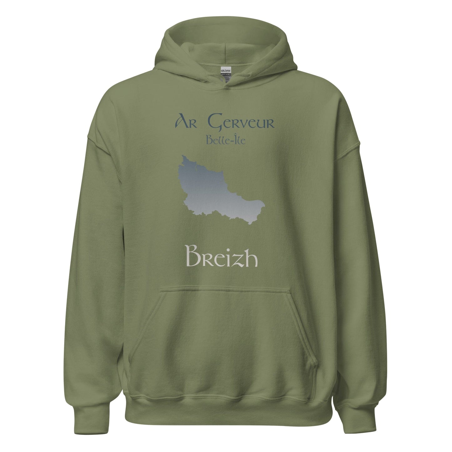 Sweatshirt unisexe à capuche Ar Gerveur Belle-Île sweat-shirt Bevet Breizh Vert Militaire S
