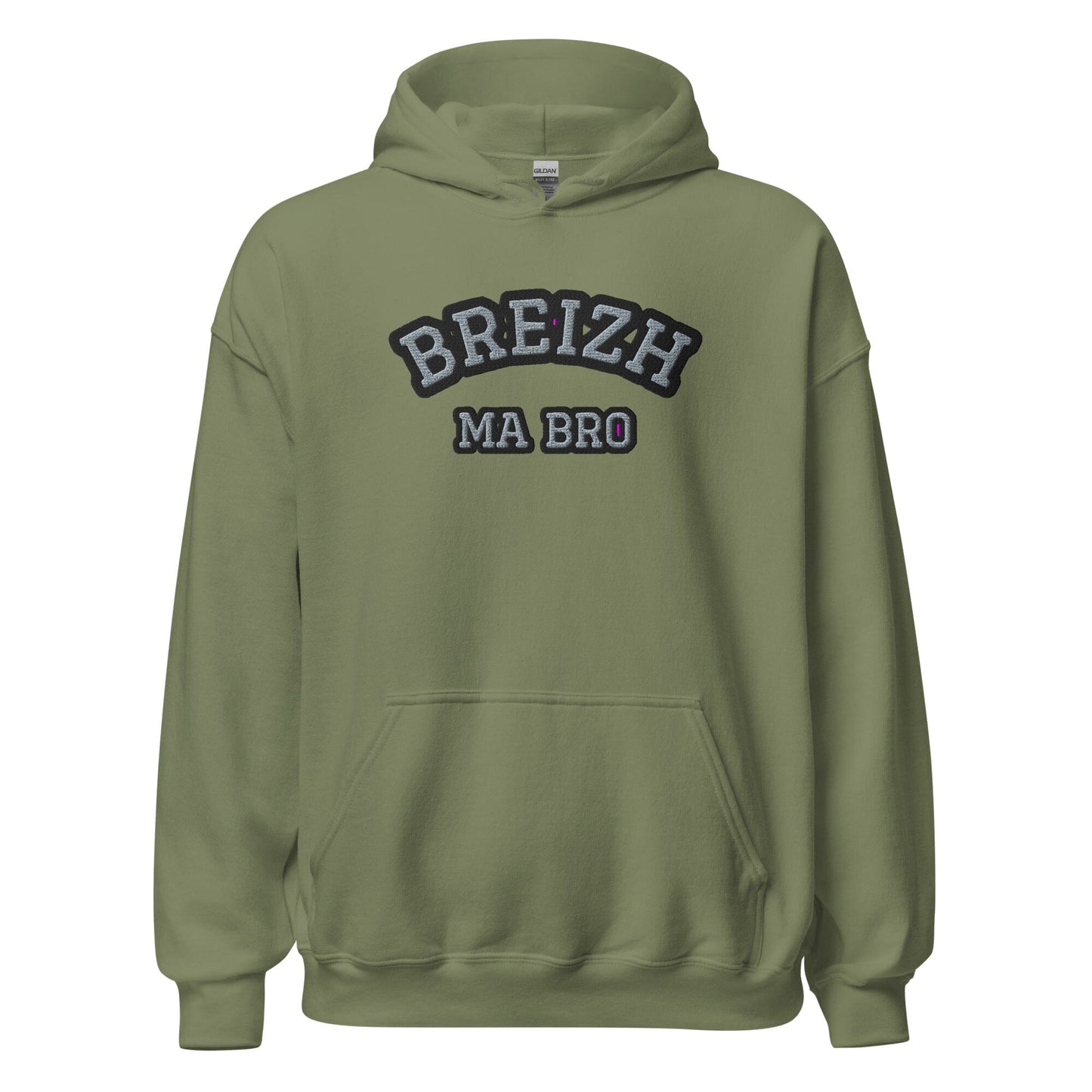 Sweatshirt unisexe à capuche brodé Breizh ma bro sweatshirt Bevet Breizh Vert Militaire S