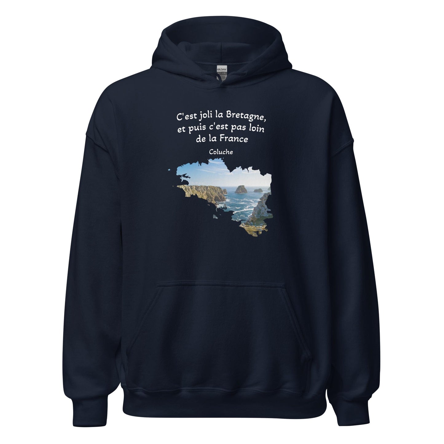 Sweatshirt unisexe à capuche c'est joli la Bretagne Coluche sweat-shirt Bevet Breizh Bleu Marine S