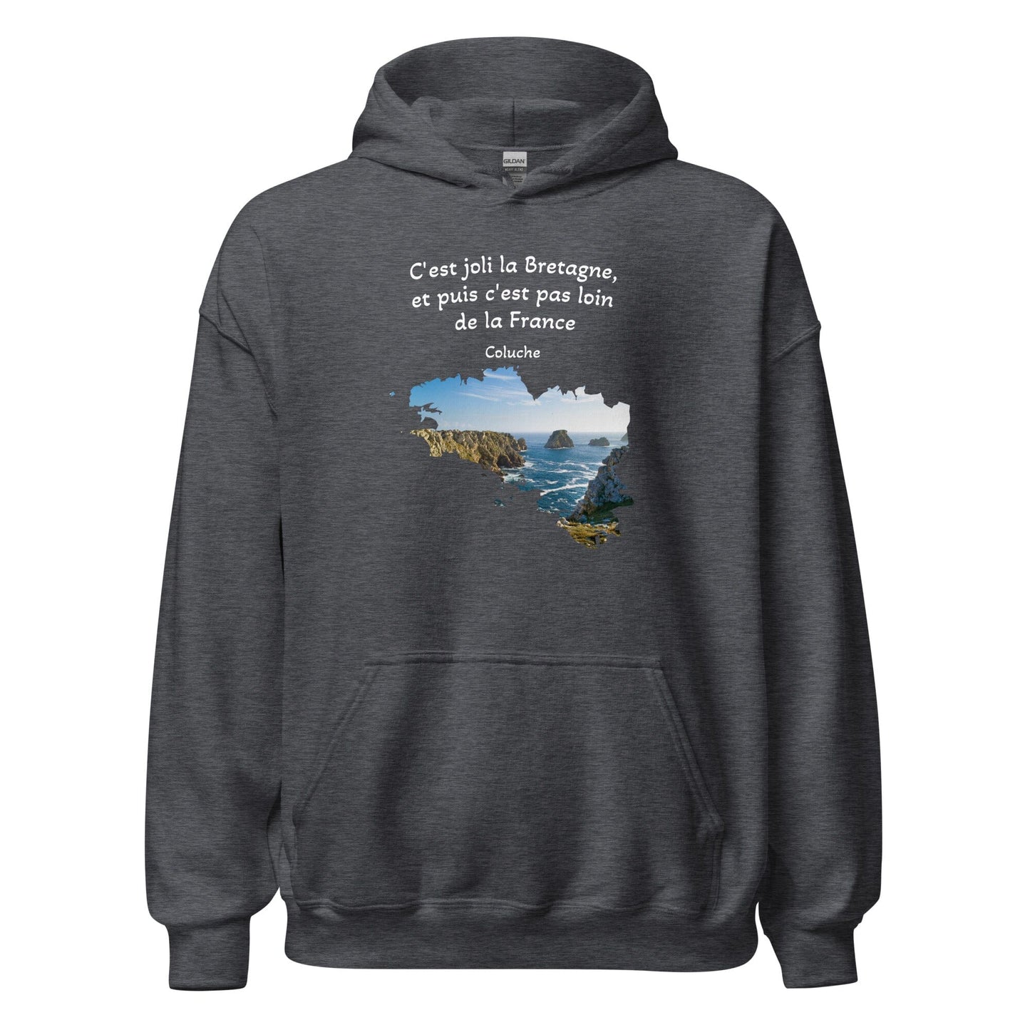 Sweatshirt unisexe à capuche c'est joli la Bretagne Coluche sweat-shirt Bevet Breizh Gris Foncé Chiné S
