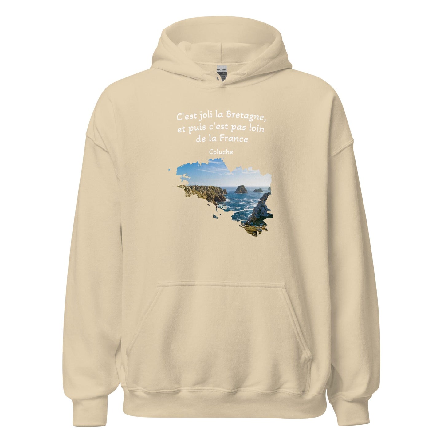 Sweatshirt unisexe à capuche c'est joli la Bretagne Coluche sweat-shirt Bevet Breizh Sable S