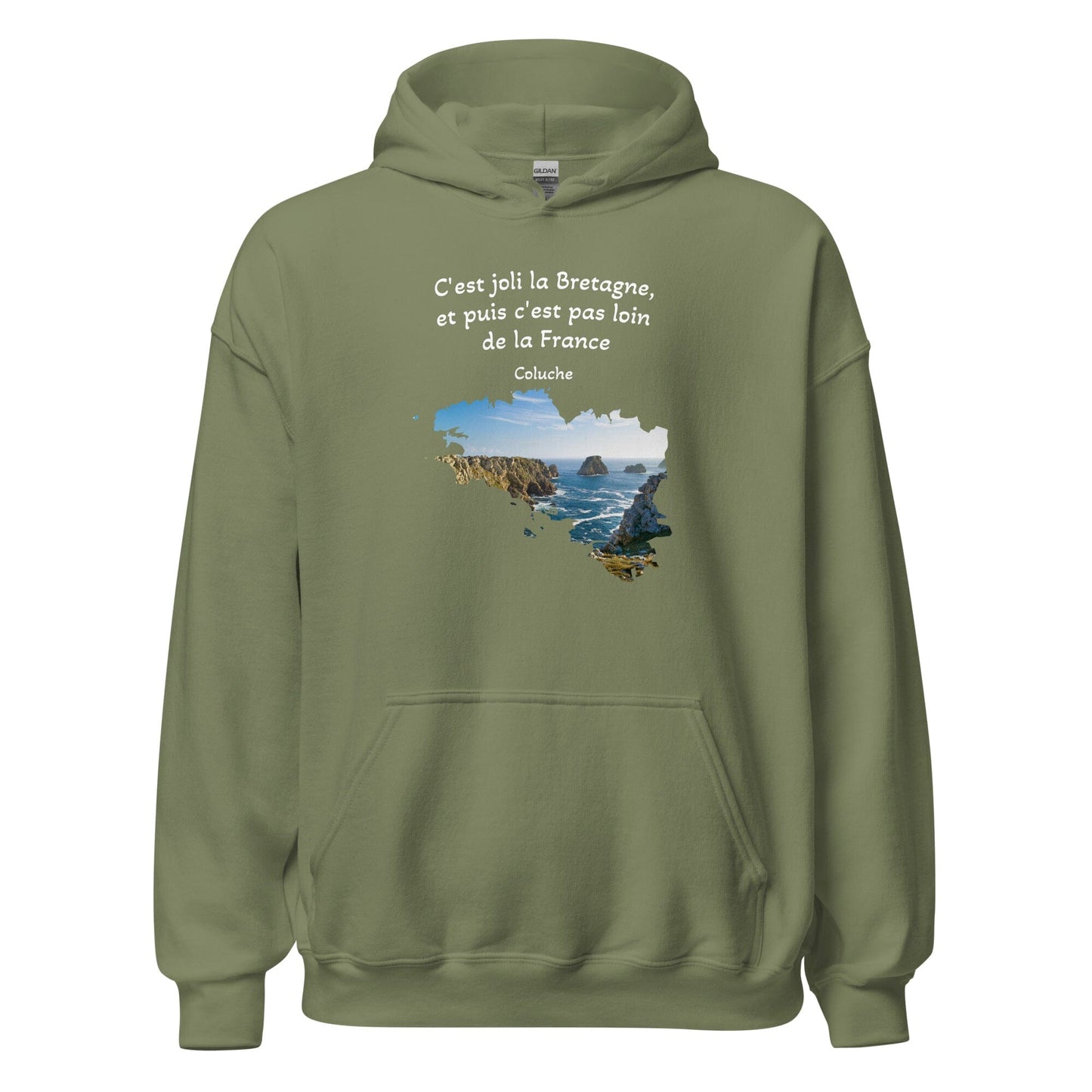 Sweatshirt unisexe à capuche c'est joli la Bretagne Coluche sweat-shirt Bevet Breizh Vert Militaire S