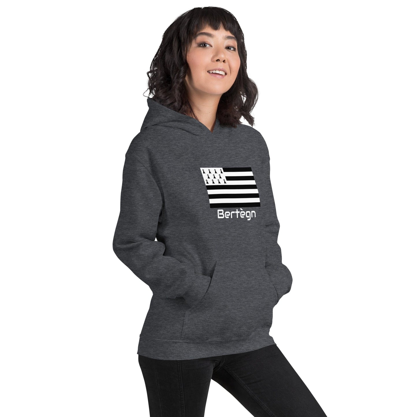 Sweatshirt unisexe à capuche Gwenn Ha Du Bertègn sweat-shirt Bevet Breizh Gris Foncé Chiné S