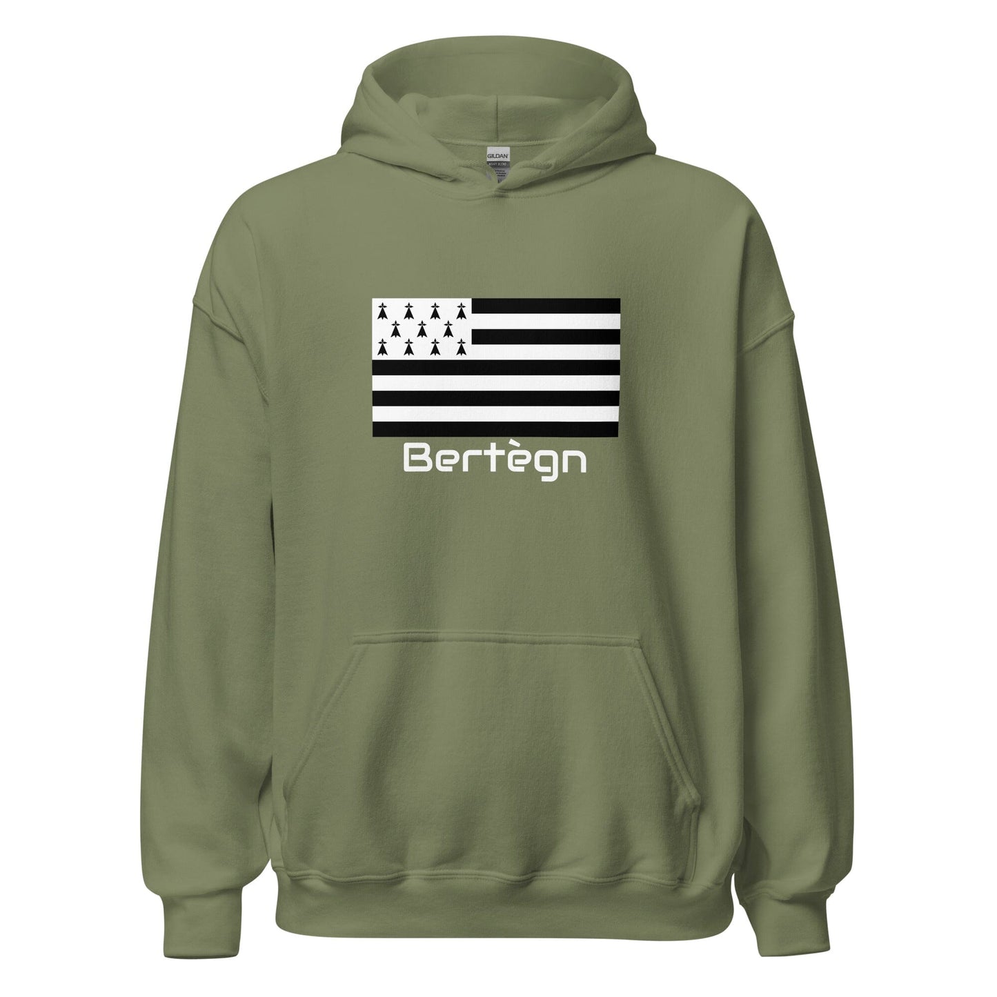 Sweatshirt unisexe à capuche Gwenn Ha Du Bertègn sweat-shirt Bevet Breizh Vert Militaire S