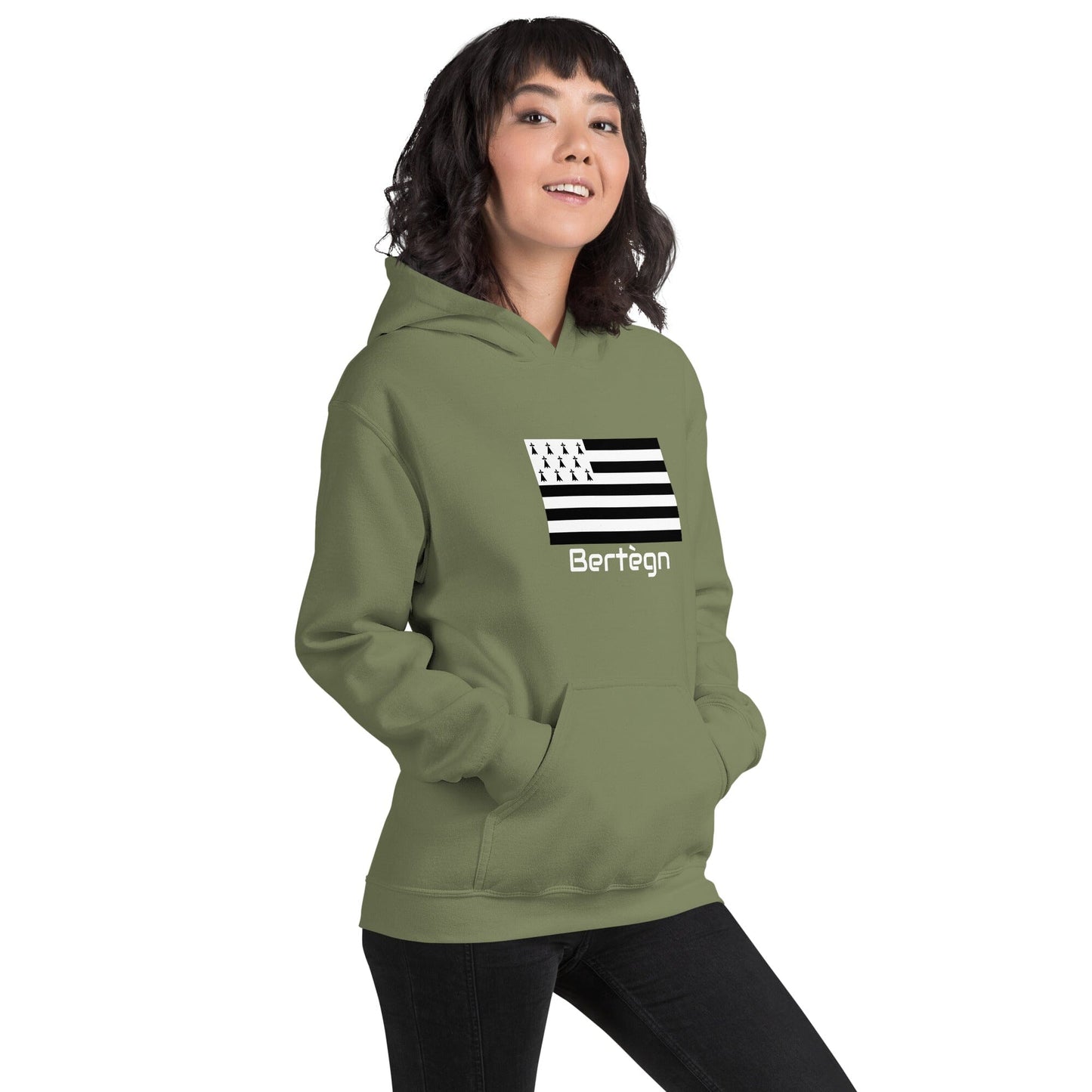 Sweatshirt unisexe à capuche Gwenn Ha Du Bertègn sweat-shirt Bevet Breizh Vert Militaire S