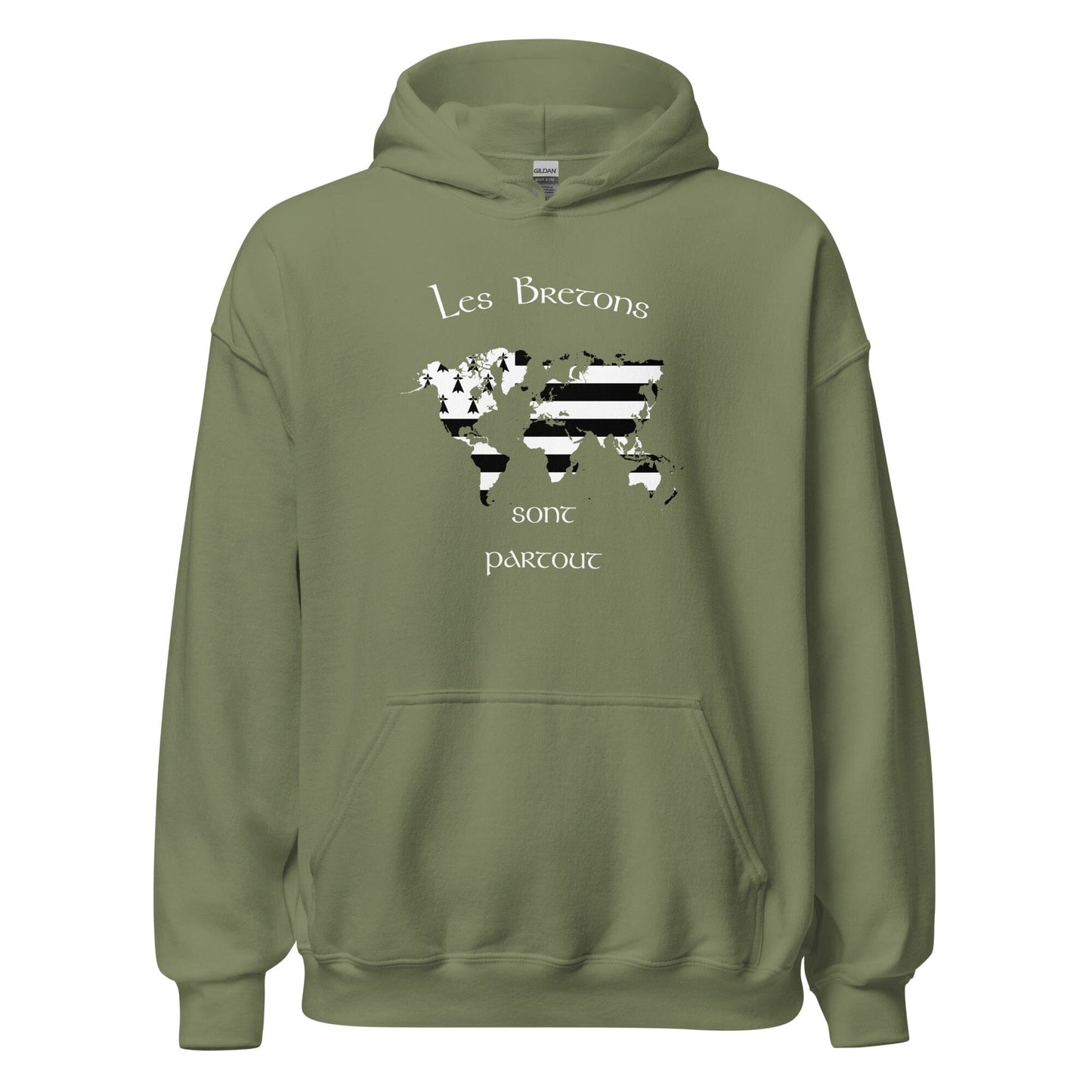 Sweatshirt unisexe à capuche Les Bretons sont partout sweatshirt Bevet Breizh Vert Militaire S