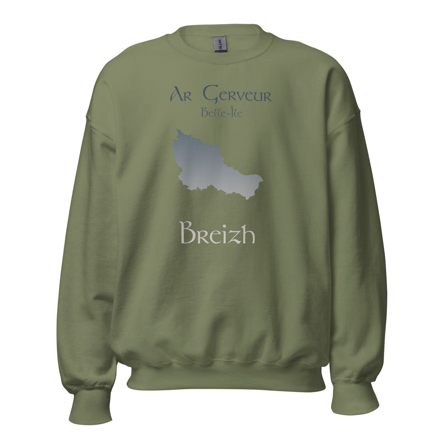Sweatshirt Unisexe à Col Rond Ar Gerveur Belle-île sweat-shirt Bevet Breizh Vert Militaire S