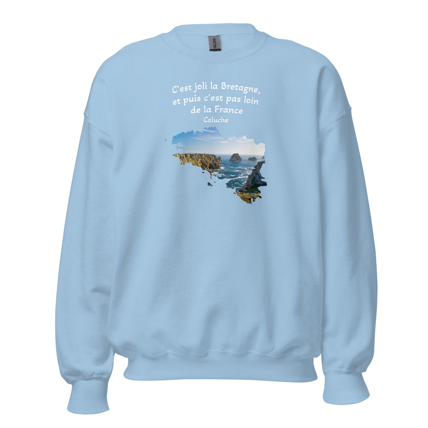 Sweatshirt Unisexe à Col Rond c'est joli la Bretagne Coluche sweat-shirt Bevet Breizh Bleu Clair S