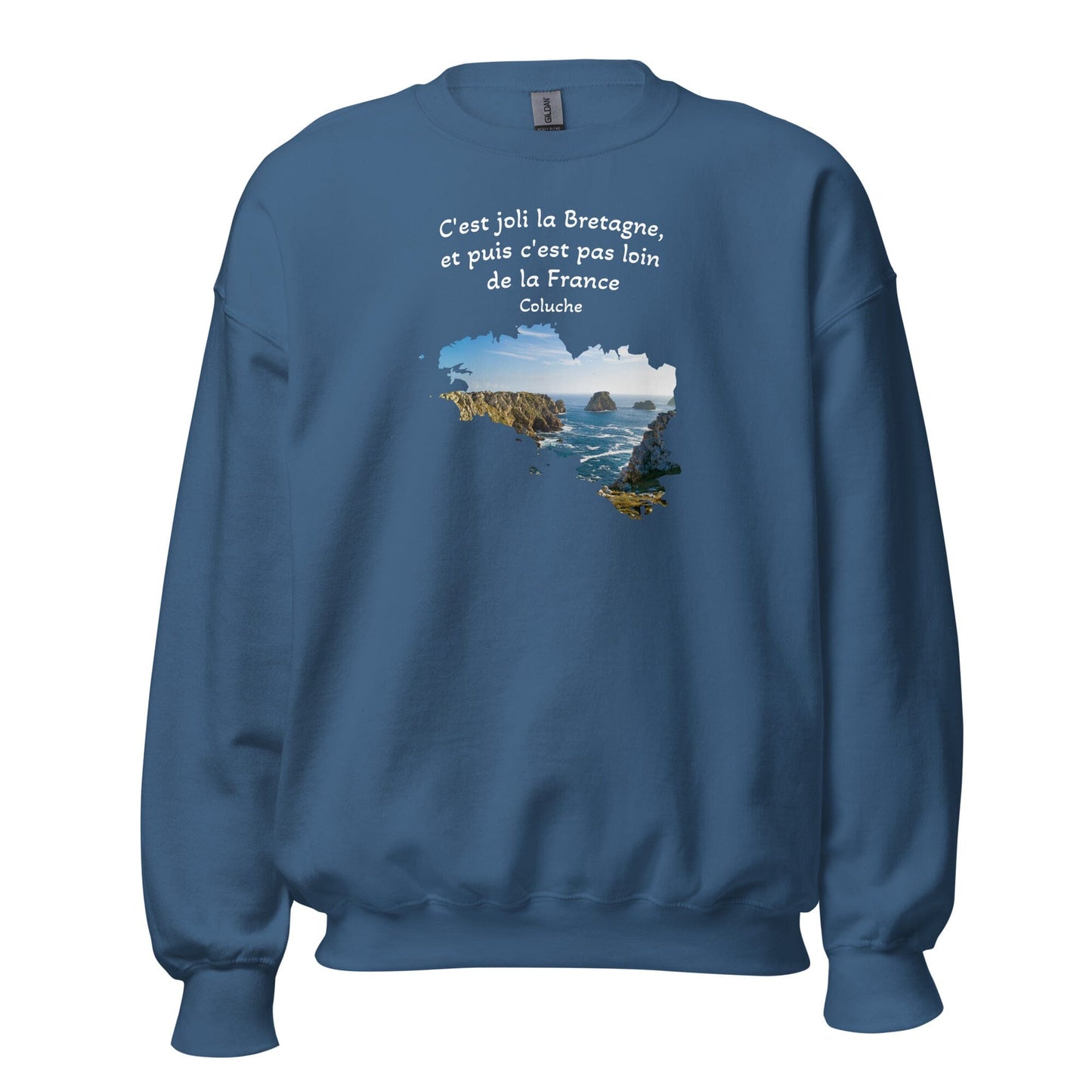 Sweatshirt Unisexe à Col Rond c'est joli la Bretagne Coluche sweat-shirt Bevet Breizh Bleu Indigo S