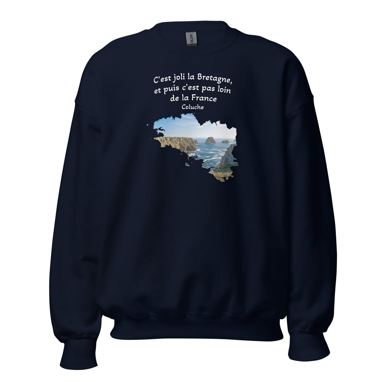 Sweatshirt Unisexe à Col Rond c'est joli la Bretagne Coluche sweat-shirt Bevet Breizh Bleu Marine S