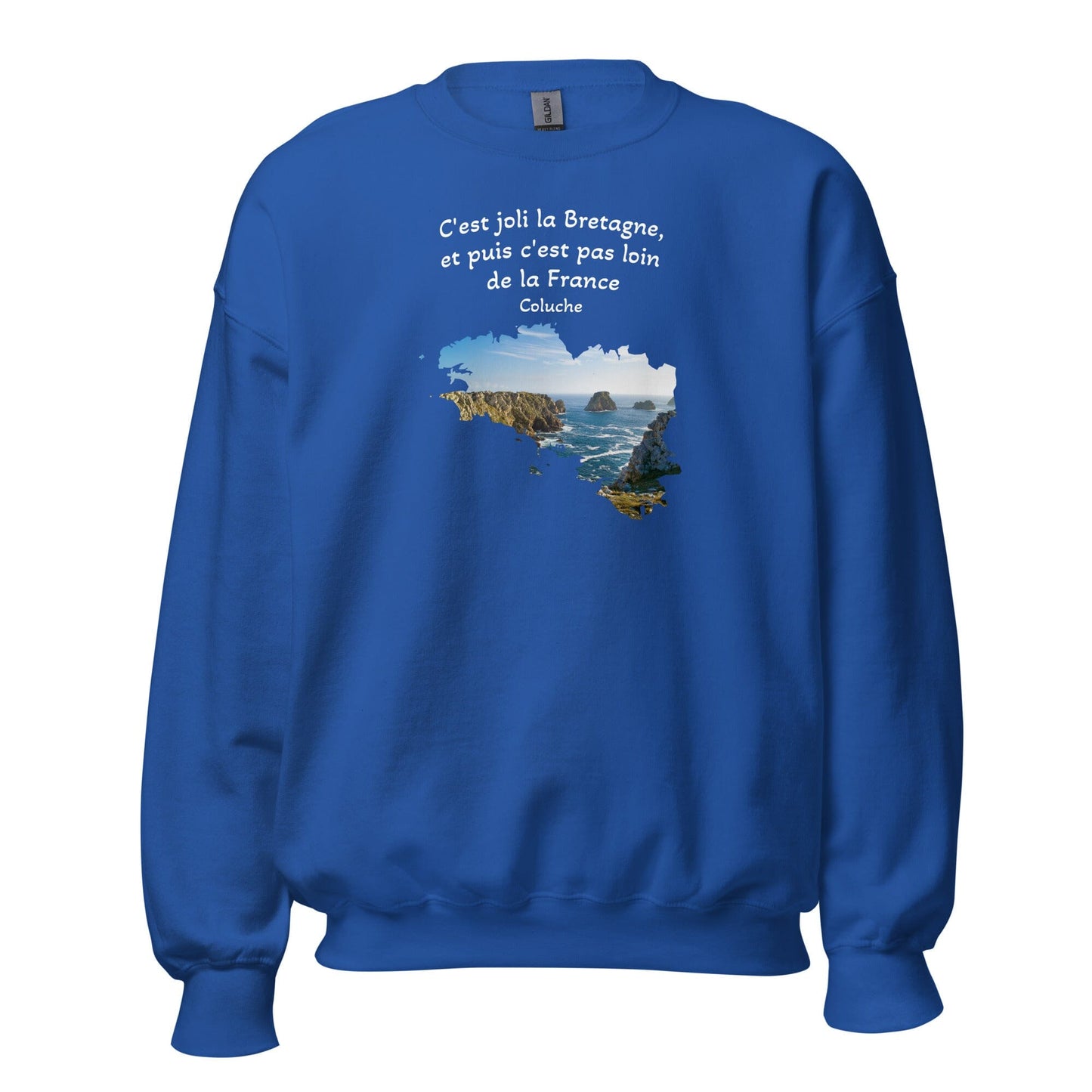 Sweatshirt Unisexe à Col Rond c'est joli la Bretagne Coluche sweat-shirt Bevet Breizh Bleu Roi S