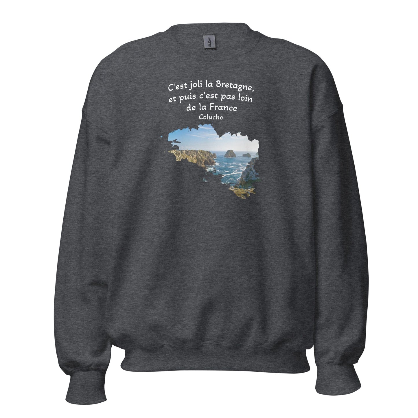 Sweatshirt Unisexe à Col Rond c'est joli la Bretagne Coluche sweat-shirt Bevet Breizh Gris Foncé Chiné 4XL