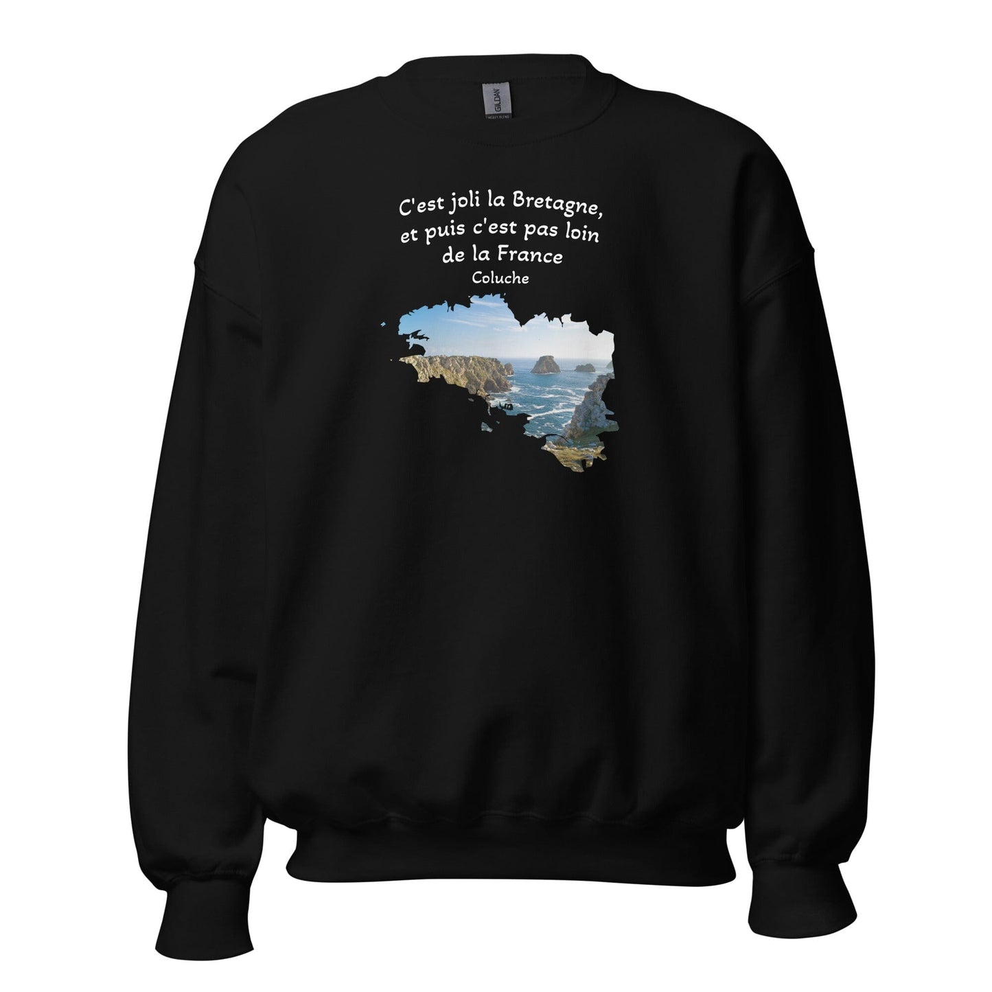 Sweatshirt Unisexe à Col Rond c'est joli la Bretagne Coluche sweat-shirt Bevet Breizh Noir 4XL