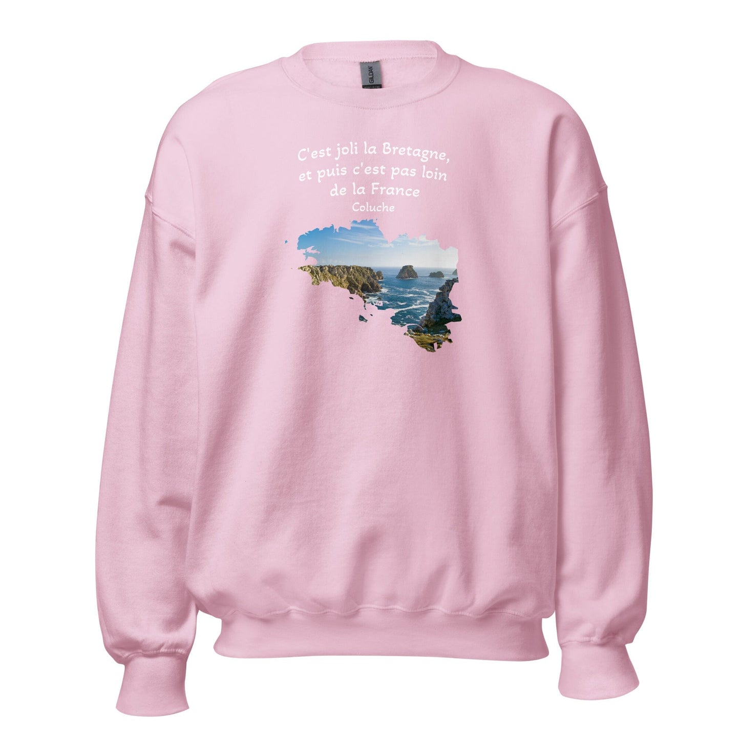 Sweatshirt Unisexe à Col Rond c'est joli la Bretagne Coluche sweat-shirt Bevet Breizh Rose Clair S