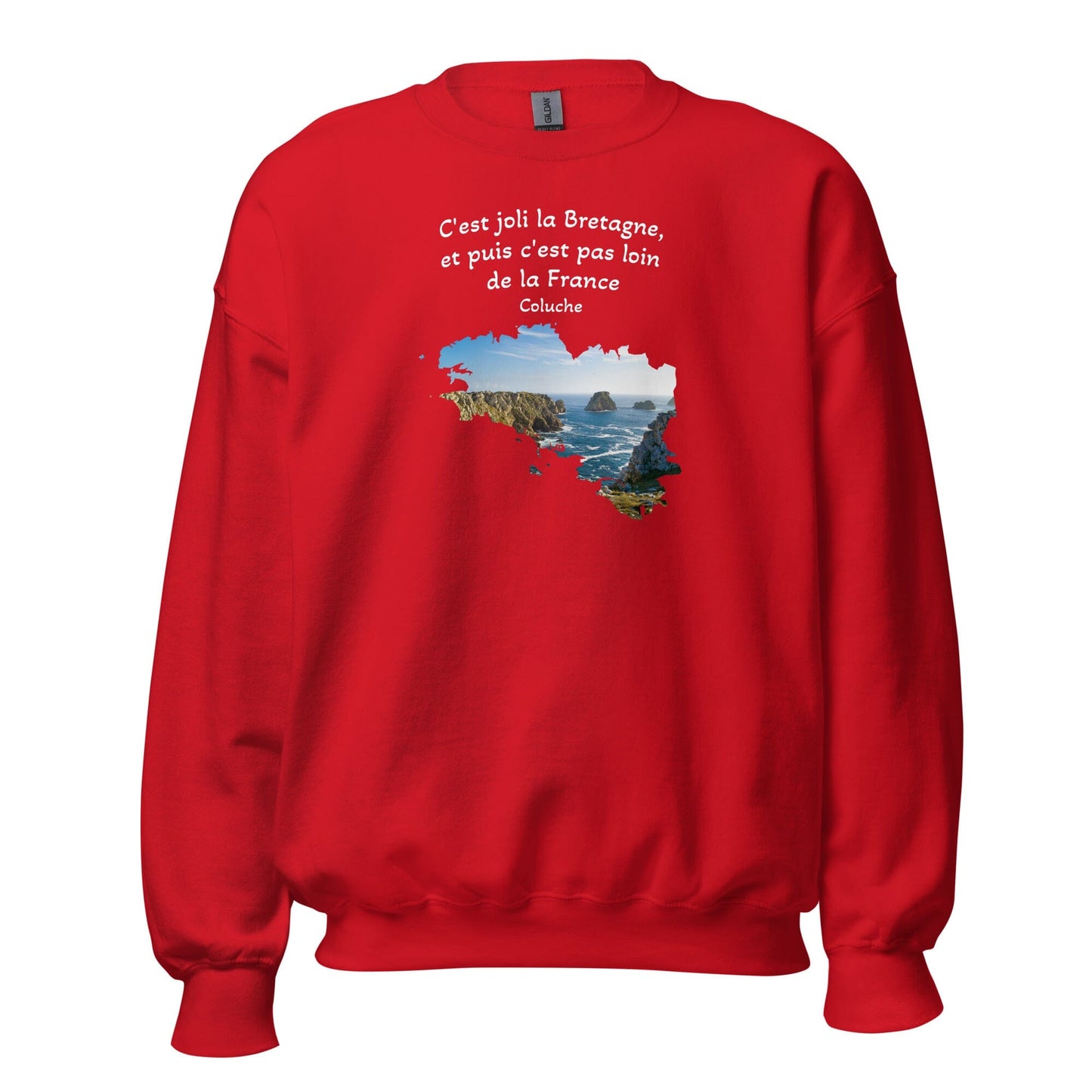 Sweatshirt Unisexe à Col Rond c'est joli la Bretagne Coluche sweat-shirt Bevet Breizh Rouge S