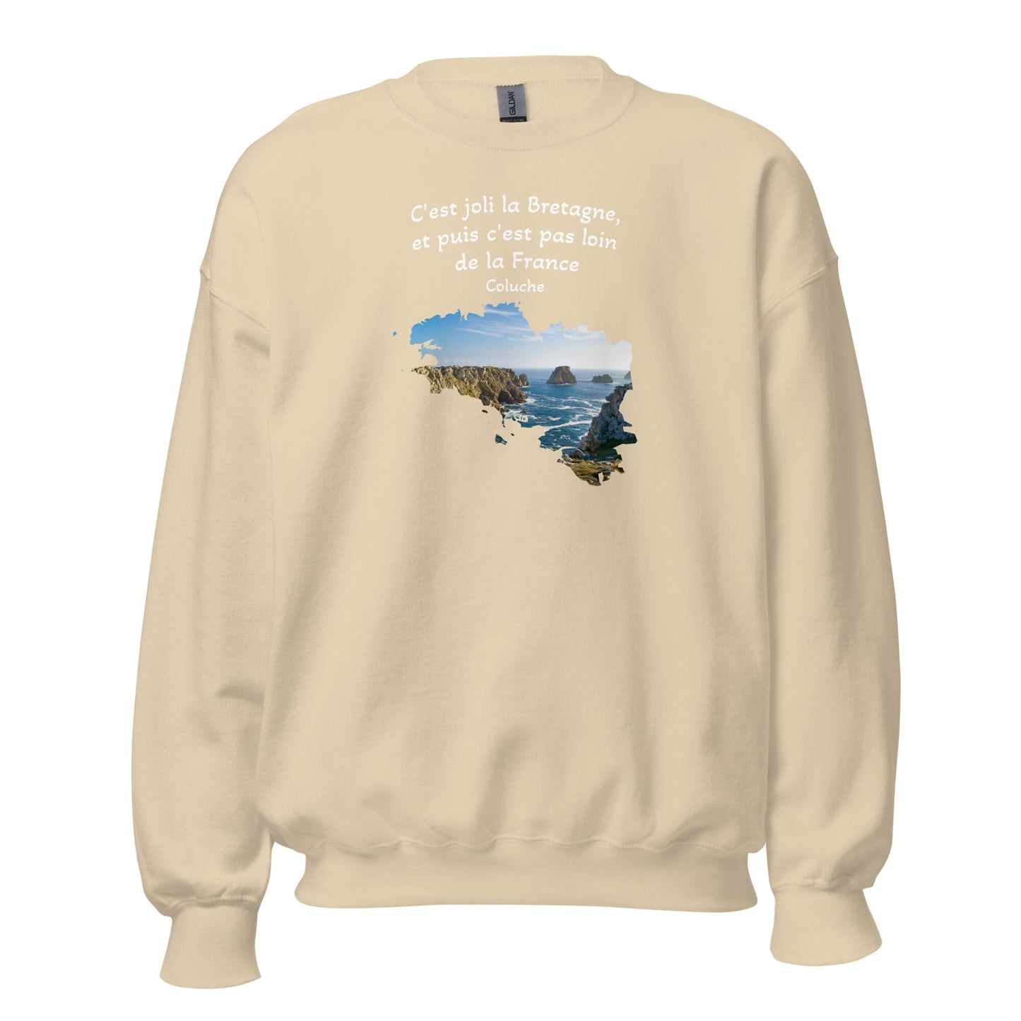 Sweatshirt Unisexe à Col Rond c'est joli la Bretagne Coluche sweat-shirt Bevet Breizh Sable S