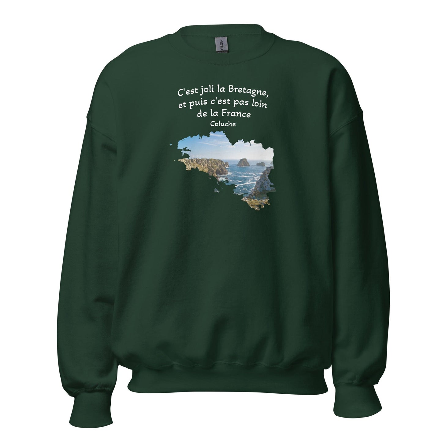 Sweatshirt Unisexe à Col Rond c'est joli la Bretagne Coluche sweat-shirt Bevet Breizh Vert Forêt S