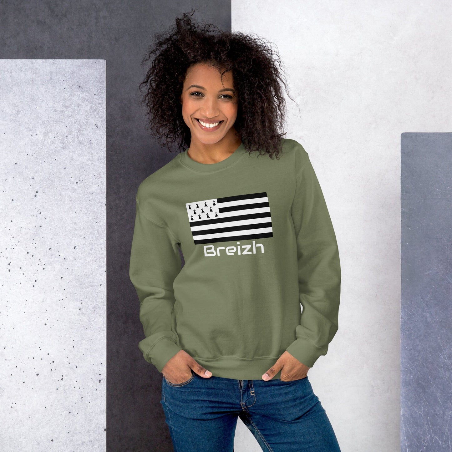 Sweatshirt unisexe Gwenn Ha Du Breizh sweat-shirt Bevet Breizh Vert Militaire S